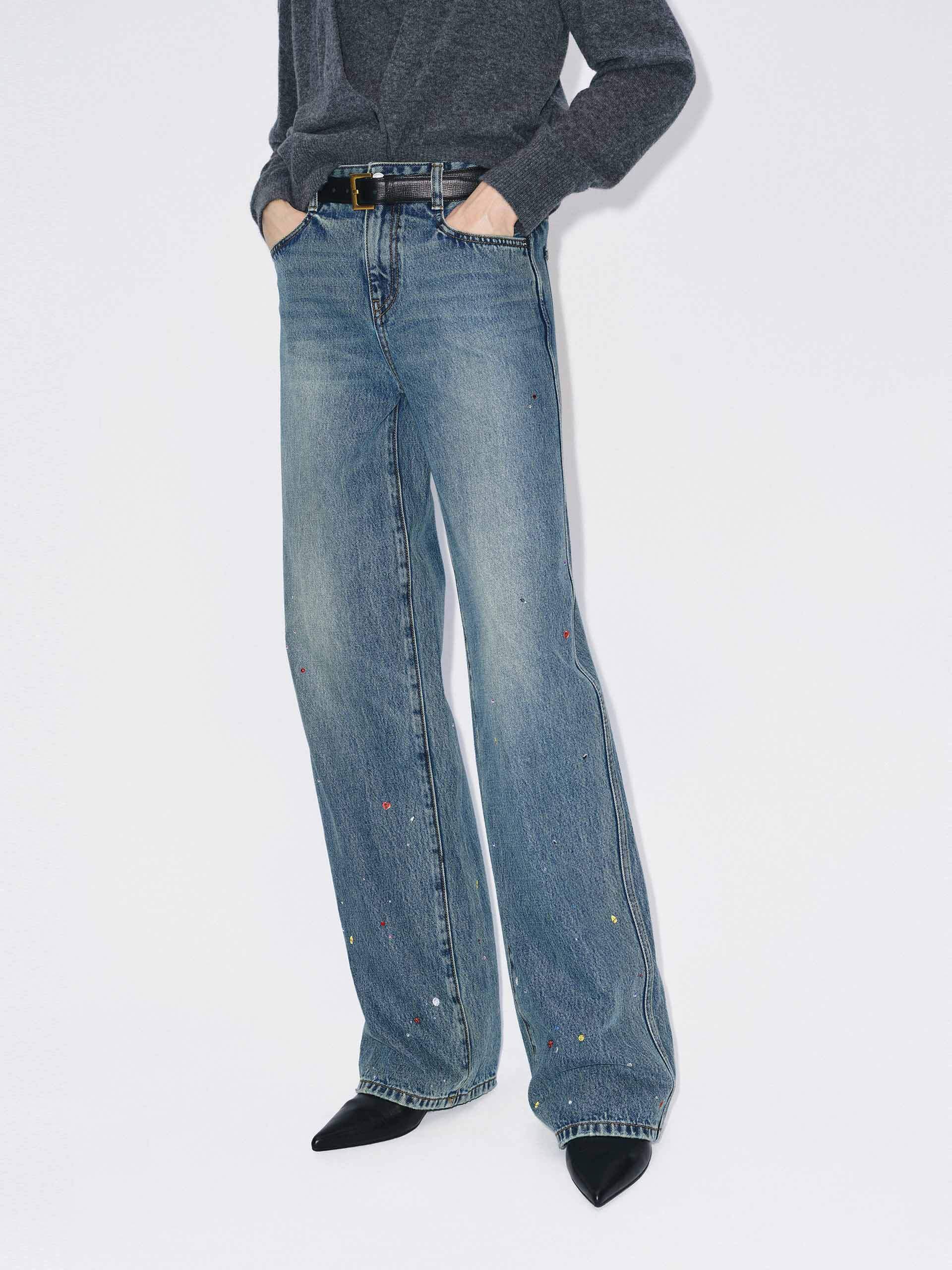 Color Rhinestone Cotton Jeans - Image 3