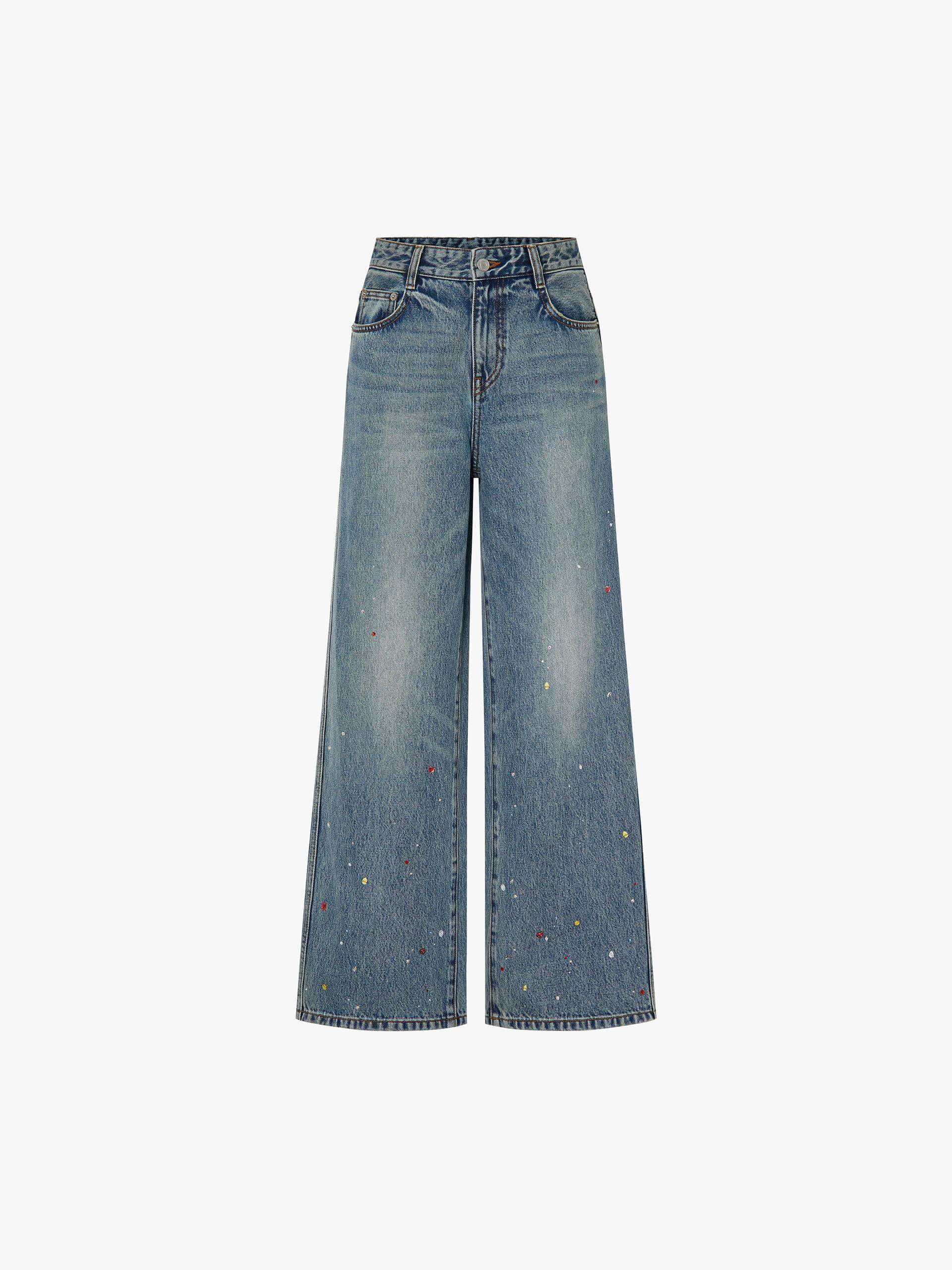 Color Rhinestone Cotton Jeans - Image 5
