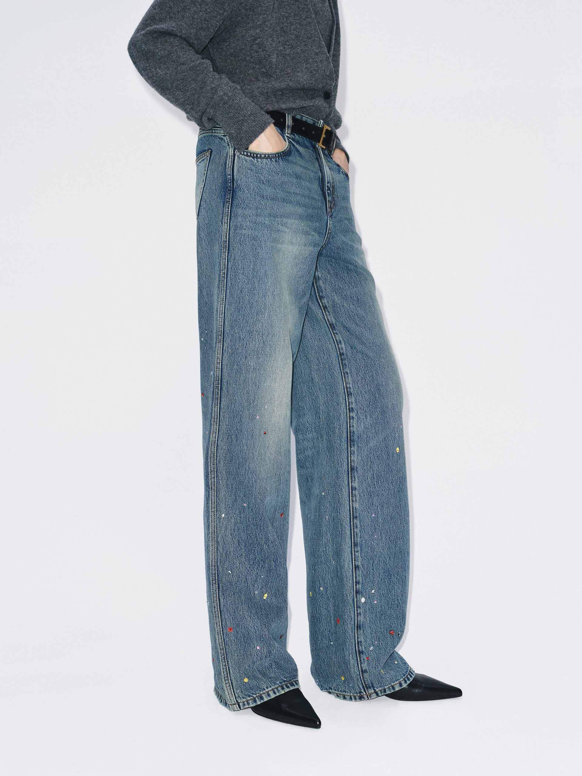 Color Rhinestone Cotton Jeans - Image 6
