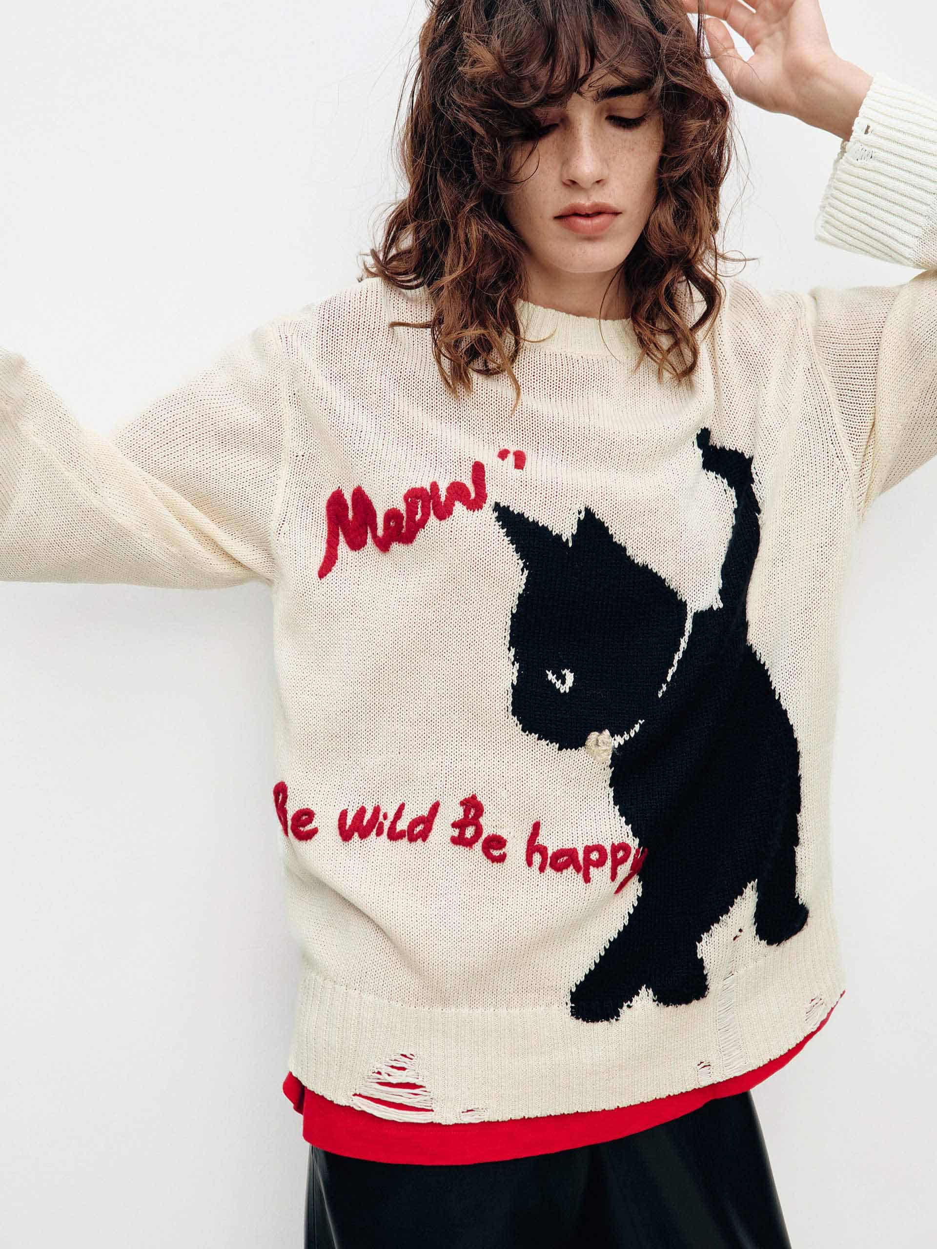 Contrast Cat Ripped Sweater - Image 8