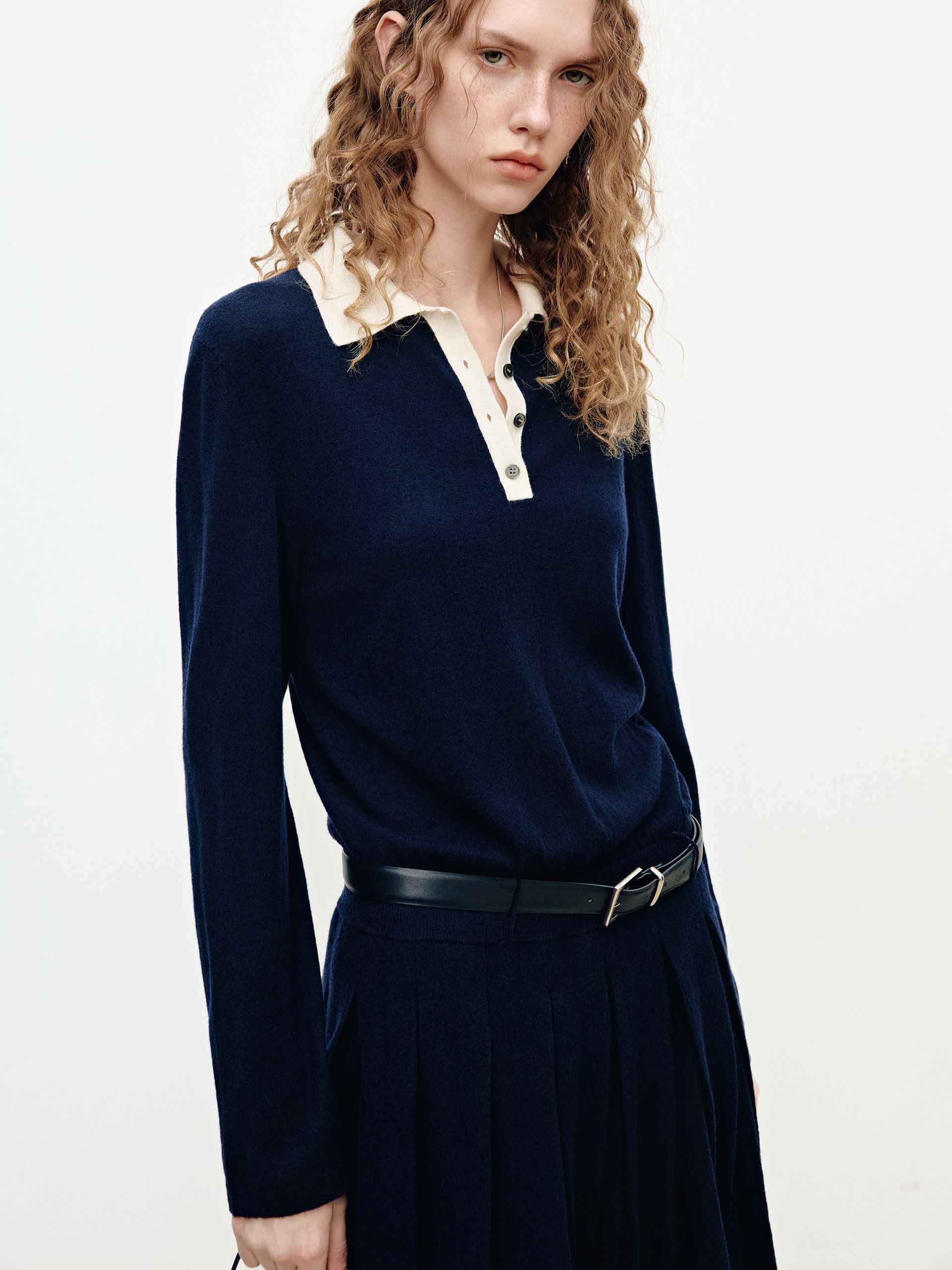 Contrast Collar Pleated Dress - Image 8