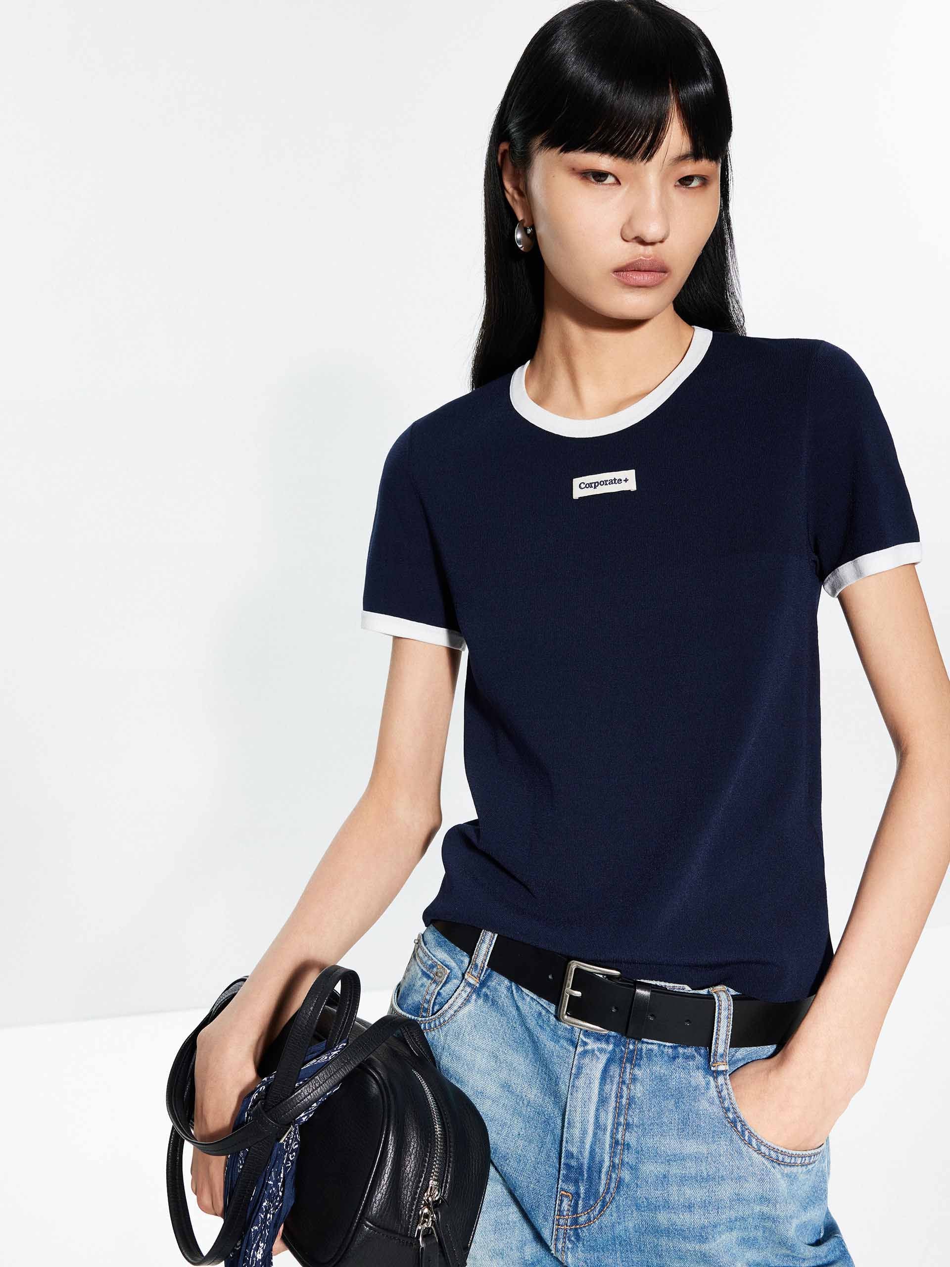Contrast Color Round Neck Top