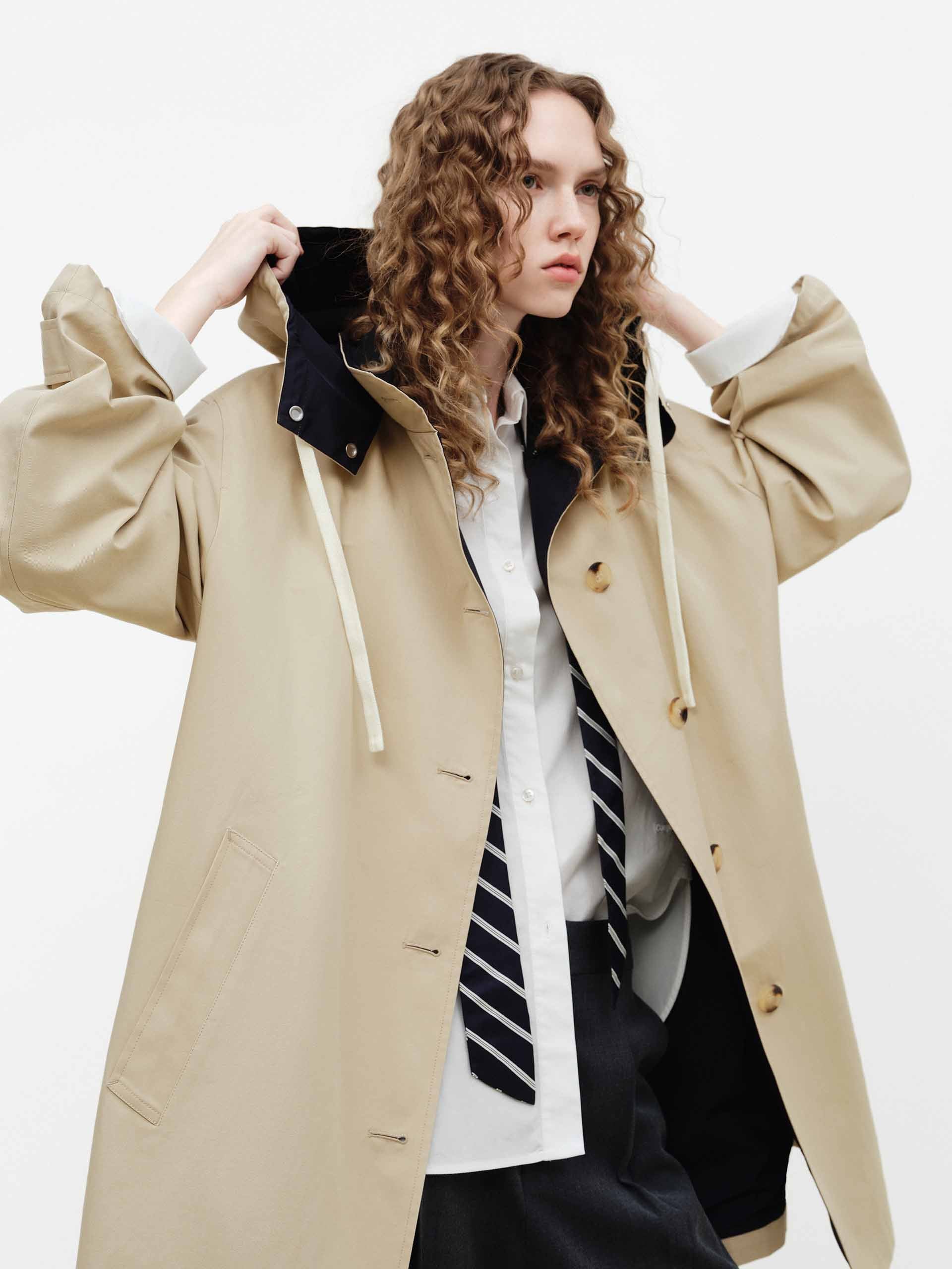 Contrast Detail Hood Trench Coat