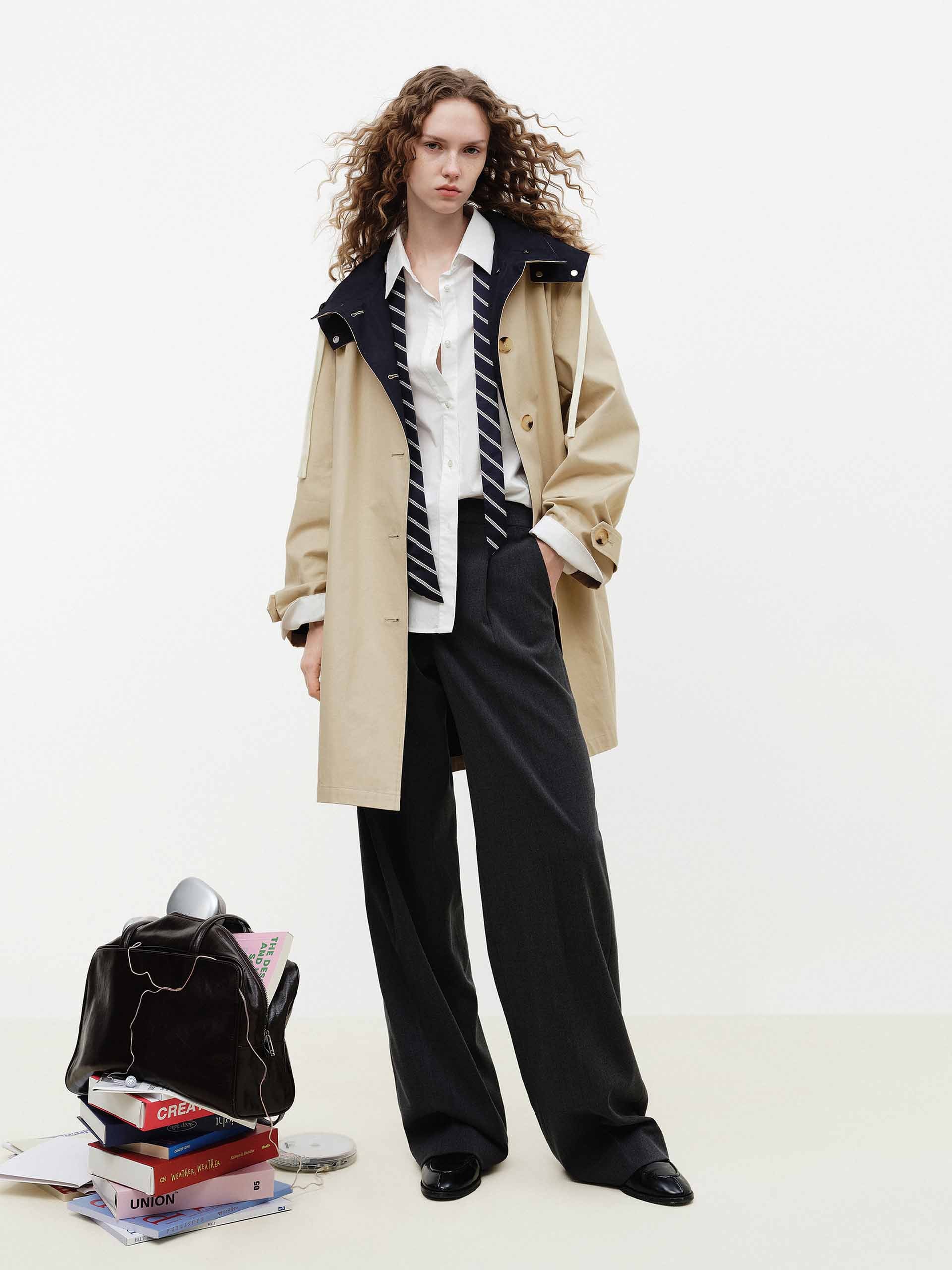Contrast Detail Hood Trench Coat - Image 2