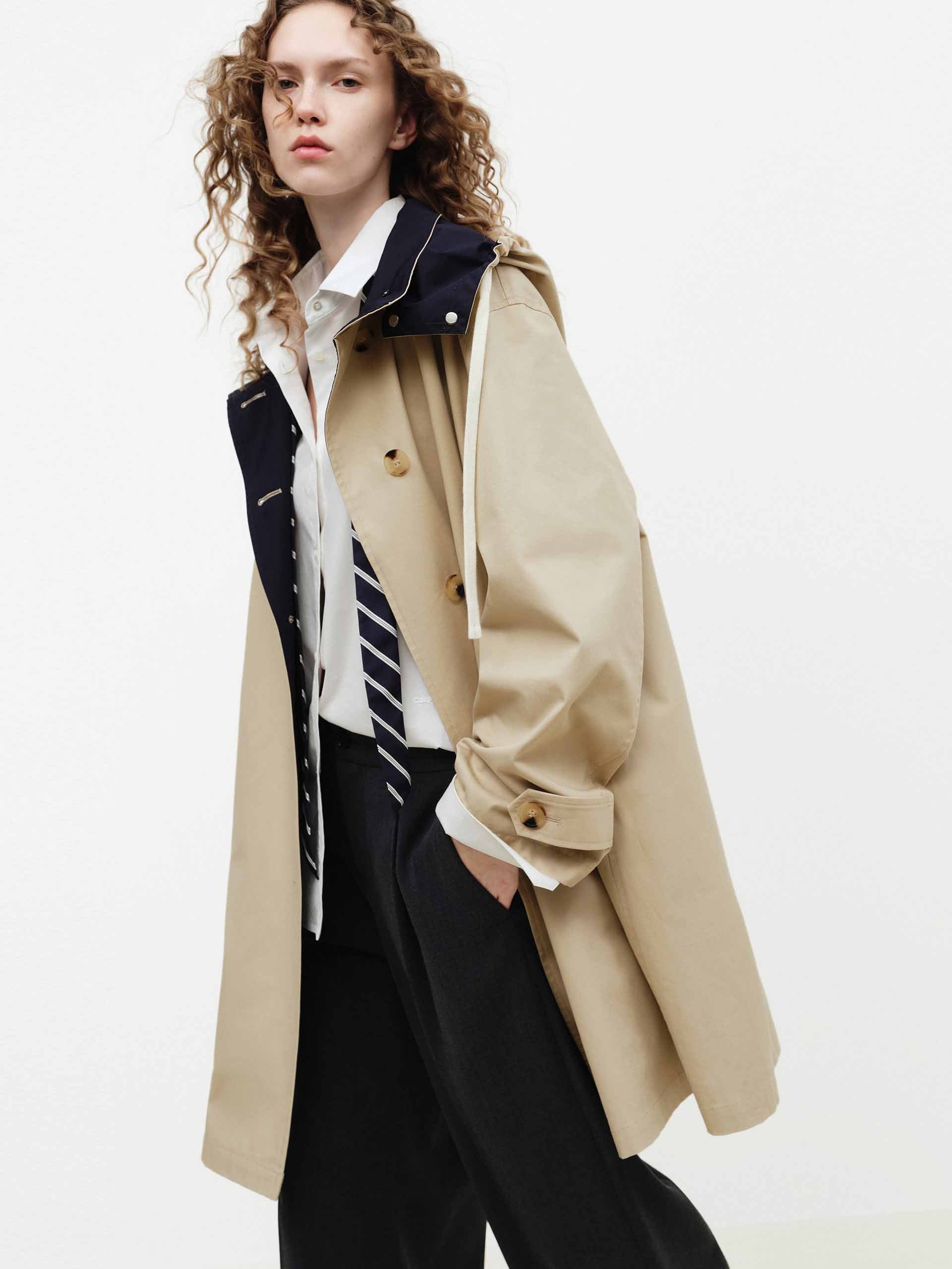 Contrast Detail Hood Trench Coat - Image 3