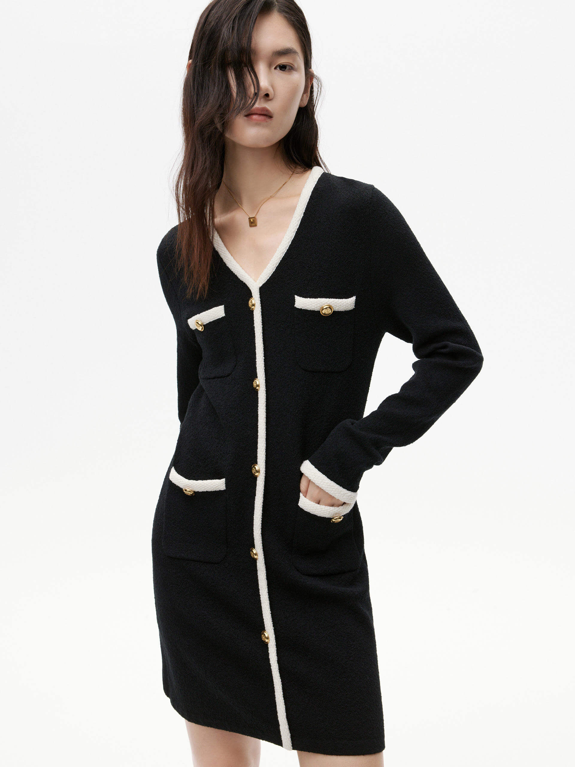 Contrast Details Knit Dress - Image 9