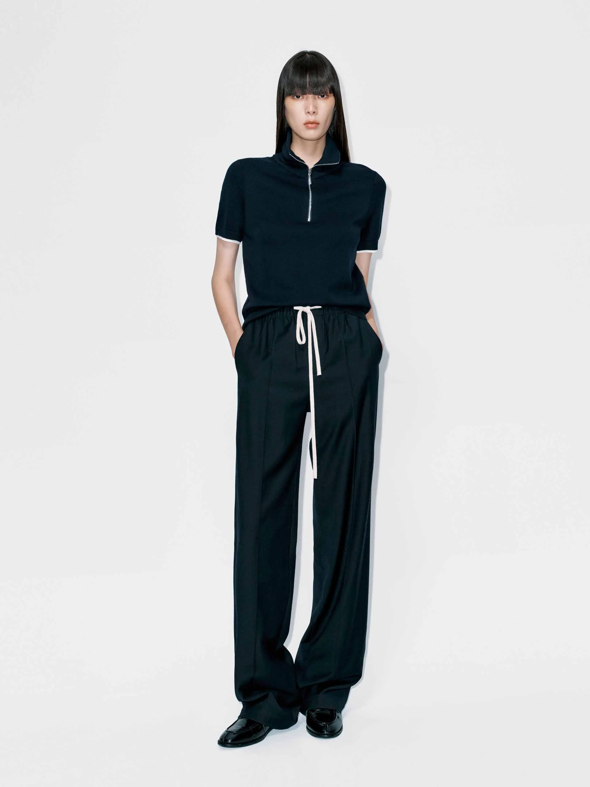 Contrast Drawstring Wool Trousers - Image 2