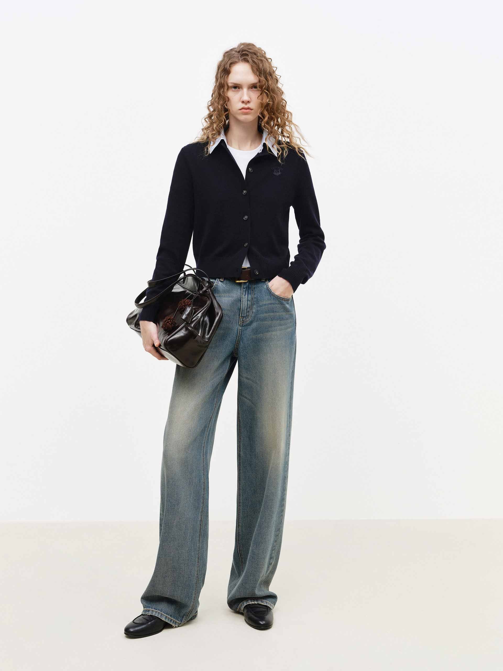 Contrast Lapel Knit Cardigan - Image 2