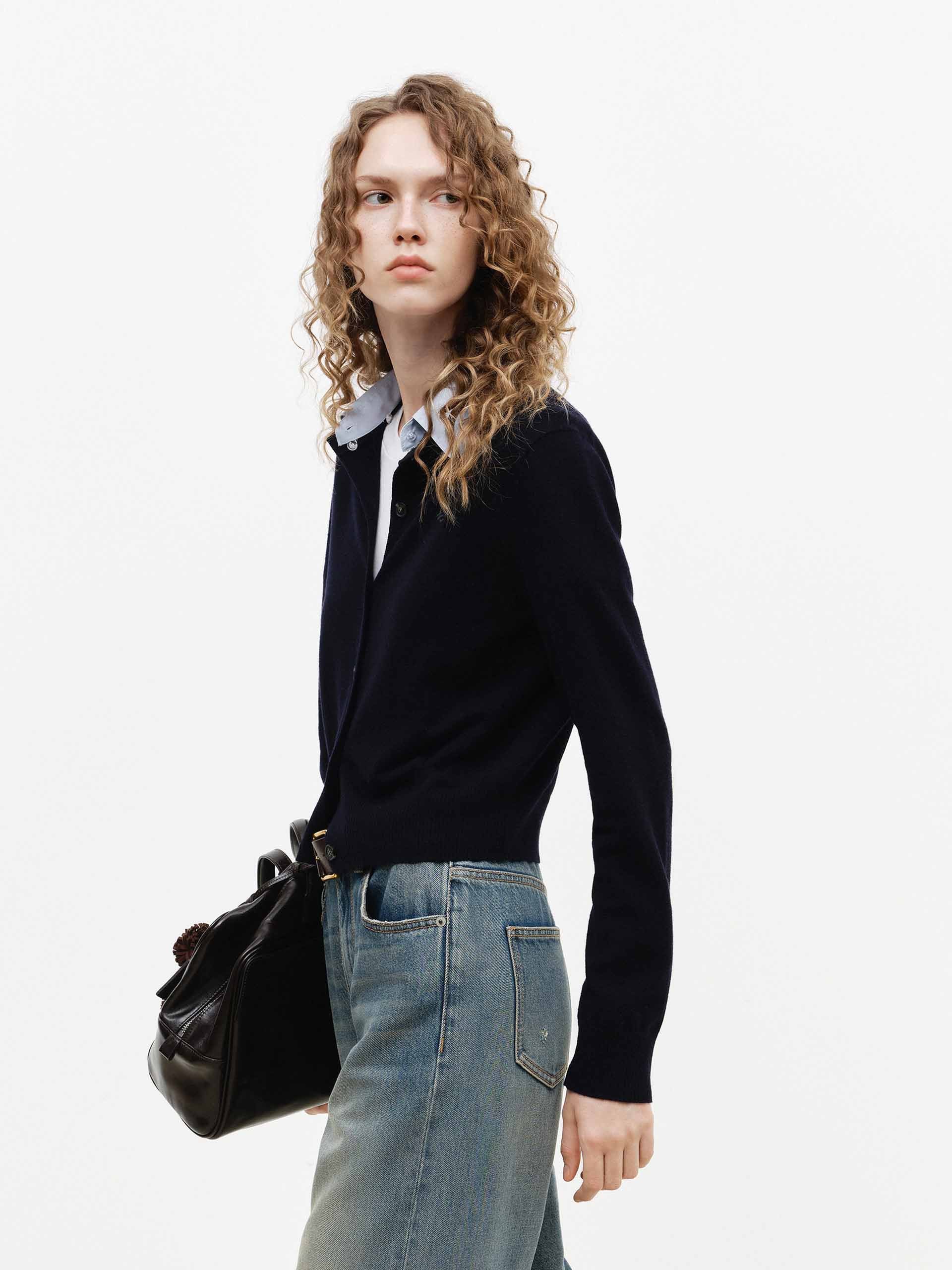 Contrast Lapel Knit Cardigan - Image 3