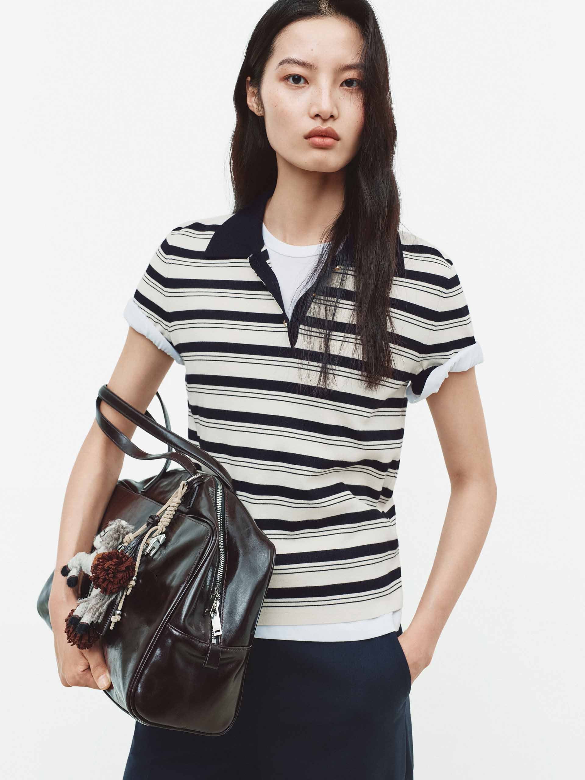 Contrast Stripe Polo Knit Top