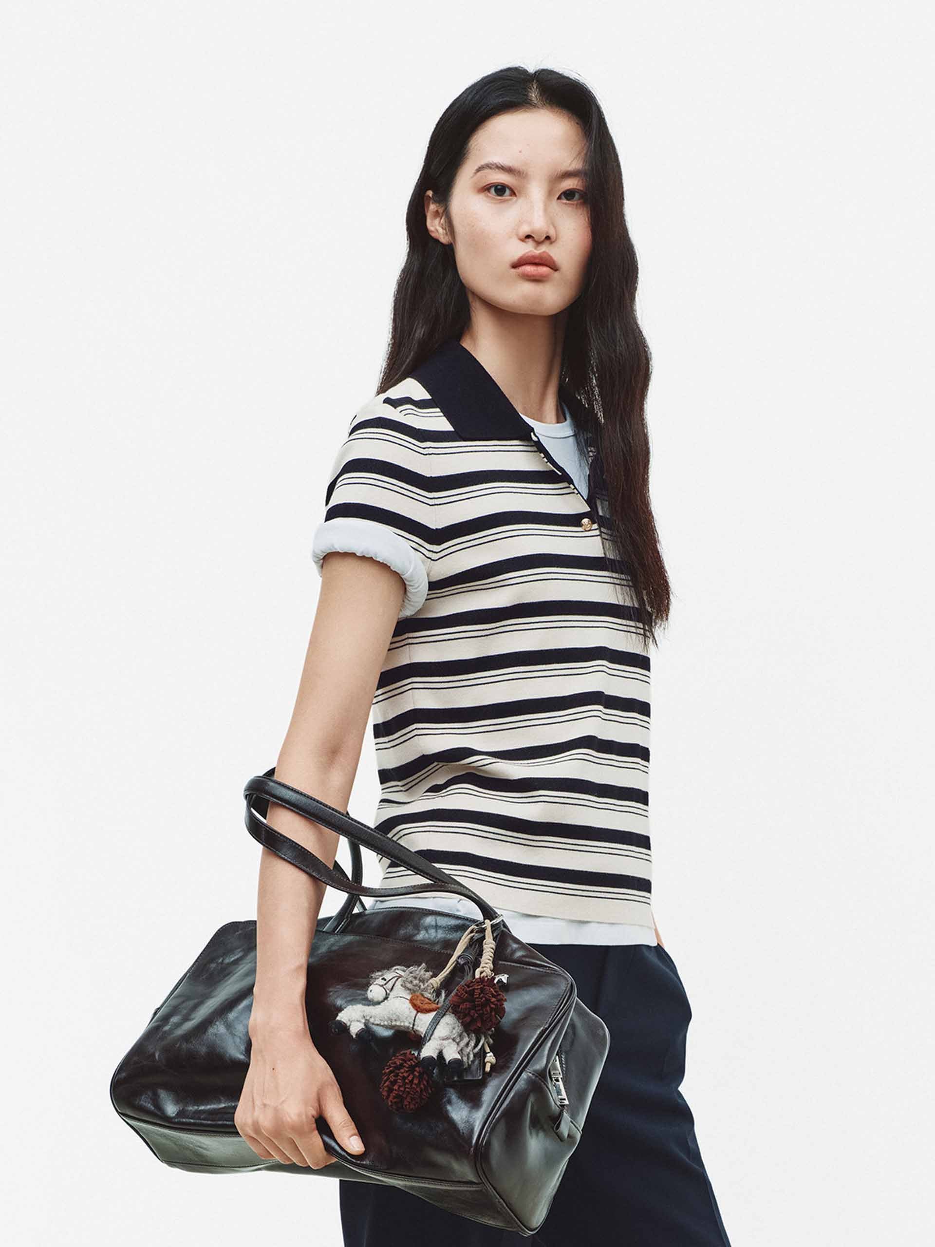 Contrast Stripe Polo Knit Top - Image 6