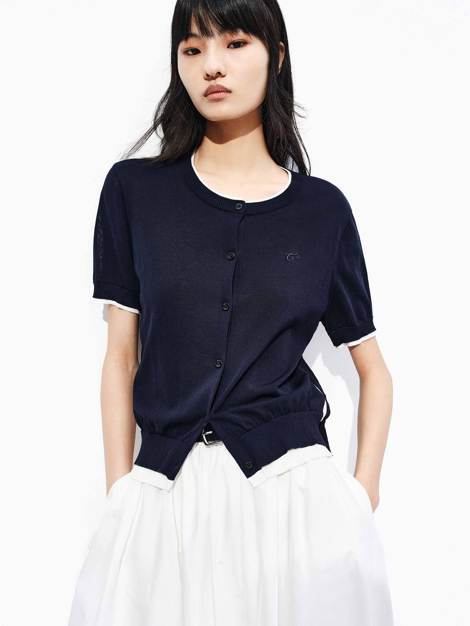 Contrast Trim Cropped Cardigan