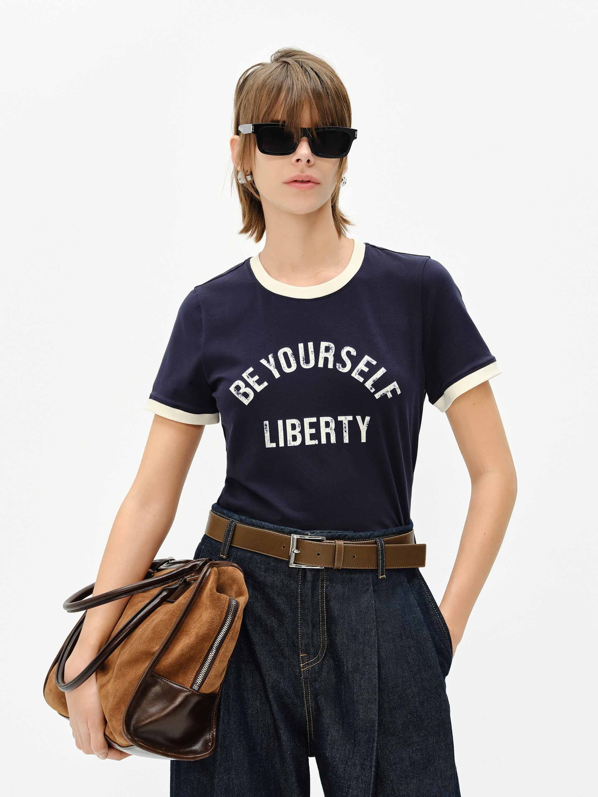 Contrast Trim Letter T-shirt