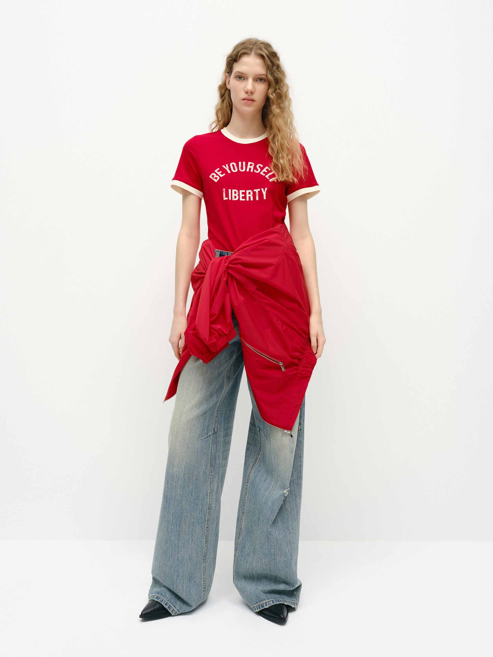 Contrast Trim Letter T-shirt - Image 10
