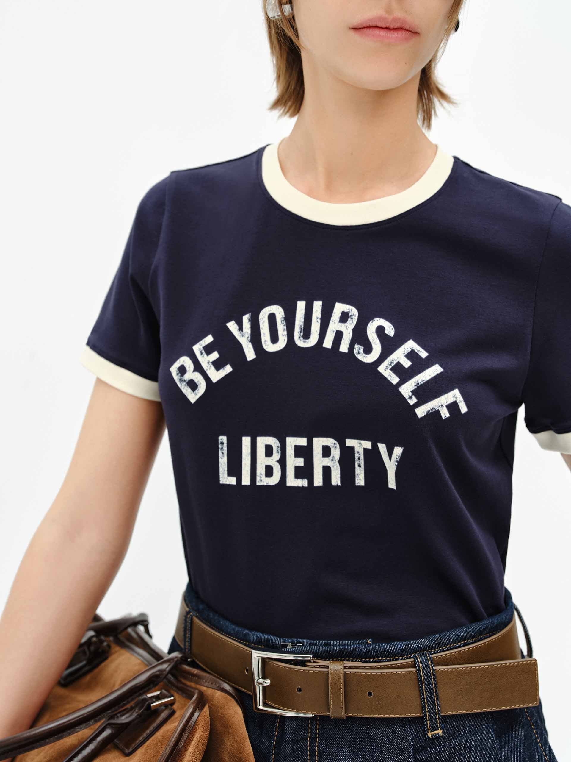 Contrast Trim Letter T-shirt - Image 6
