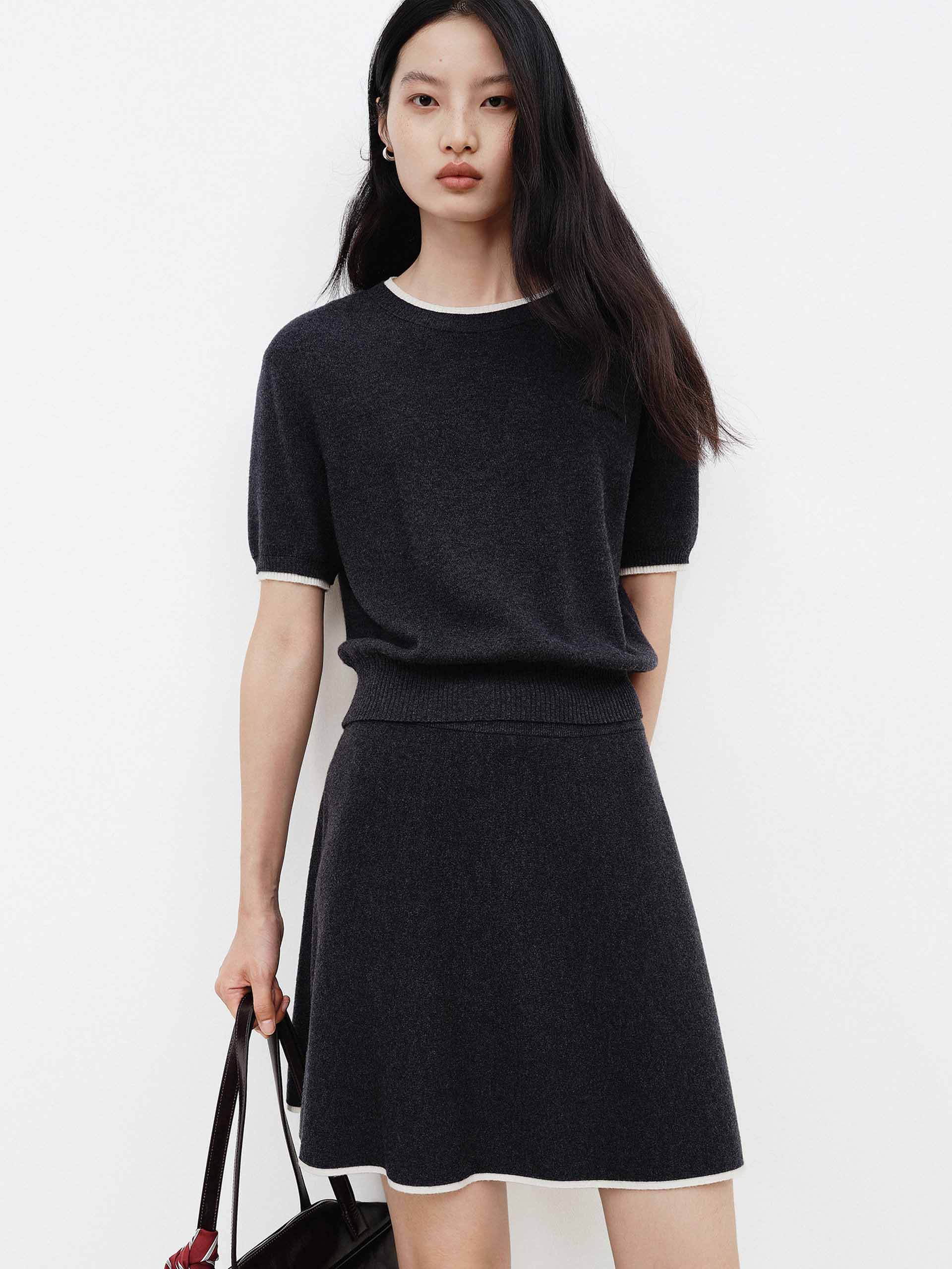 Contrast Trim Wool Dress