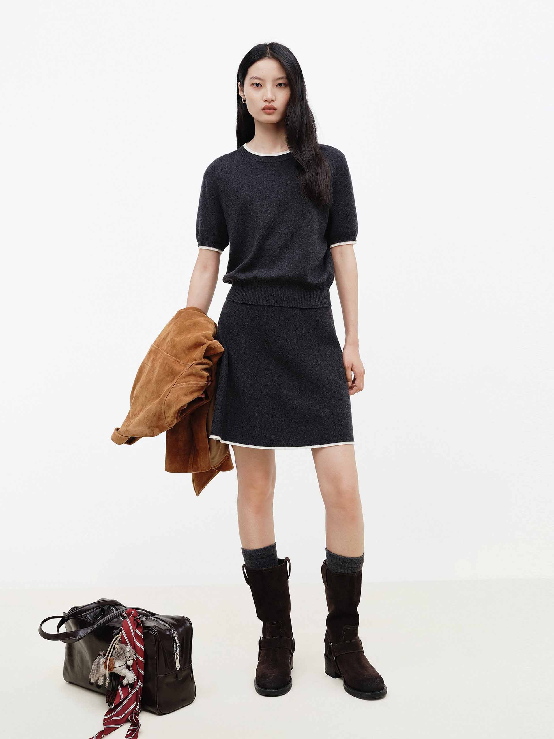 Contrast Trim Wool Dress - Image 2