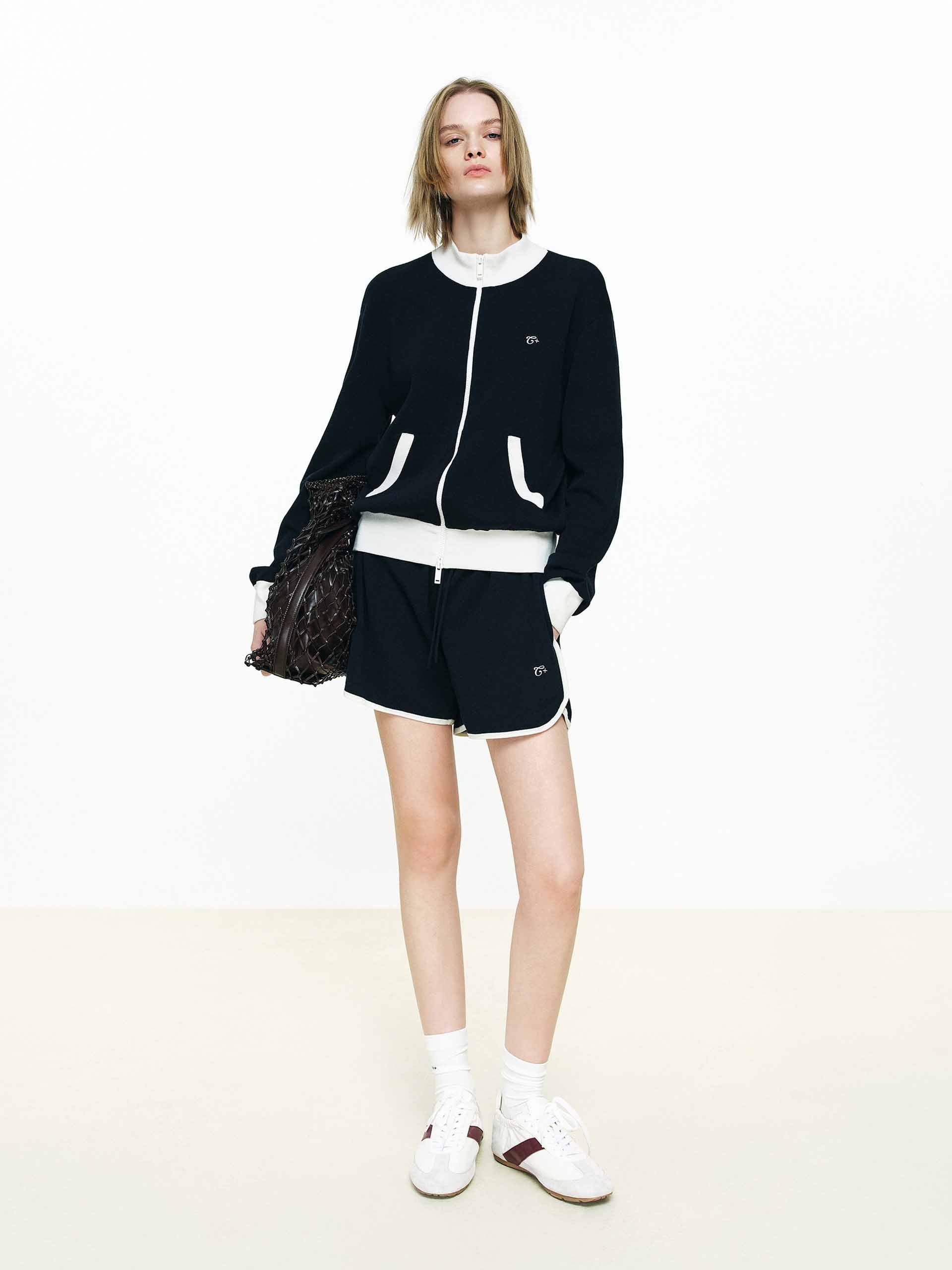 Contrast Trim Zipper Cardigan - Image 2