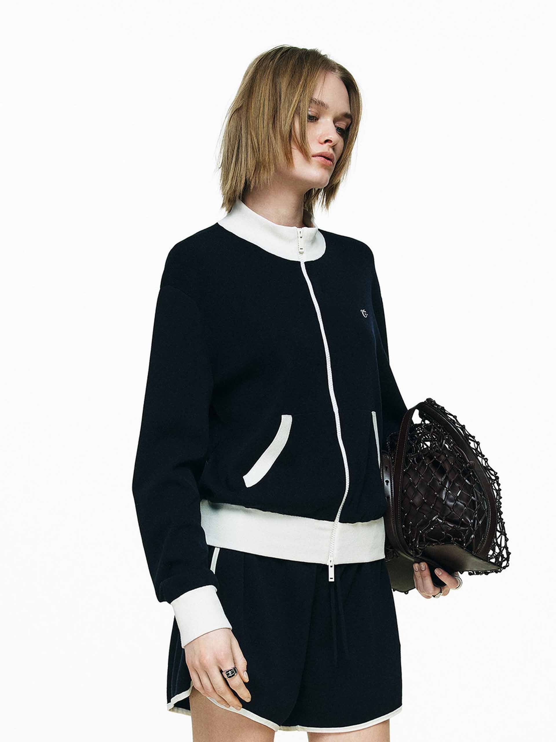 Contrast Trim Zipper Cardigan - Image 3