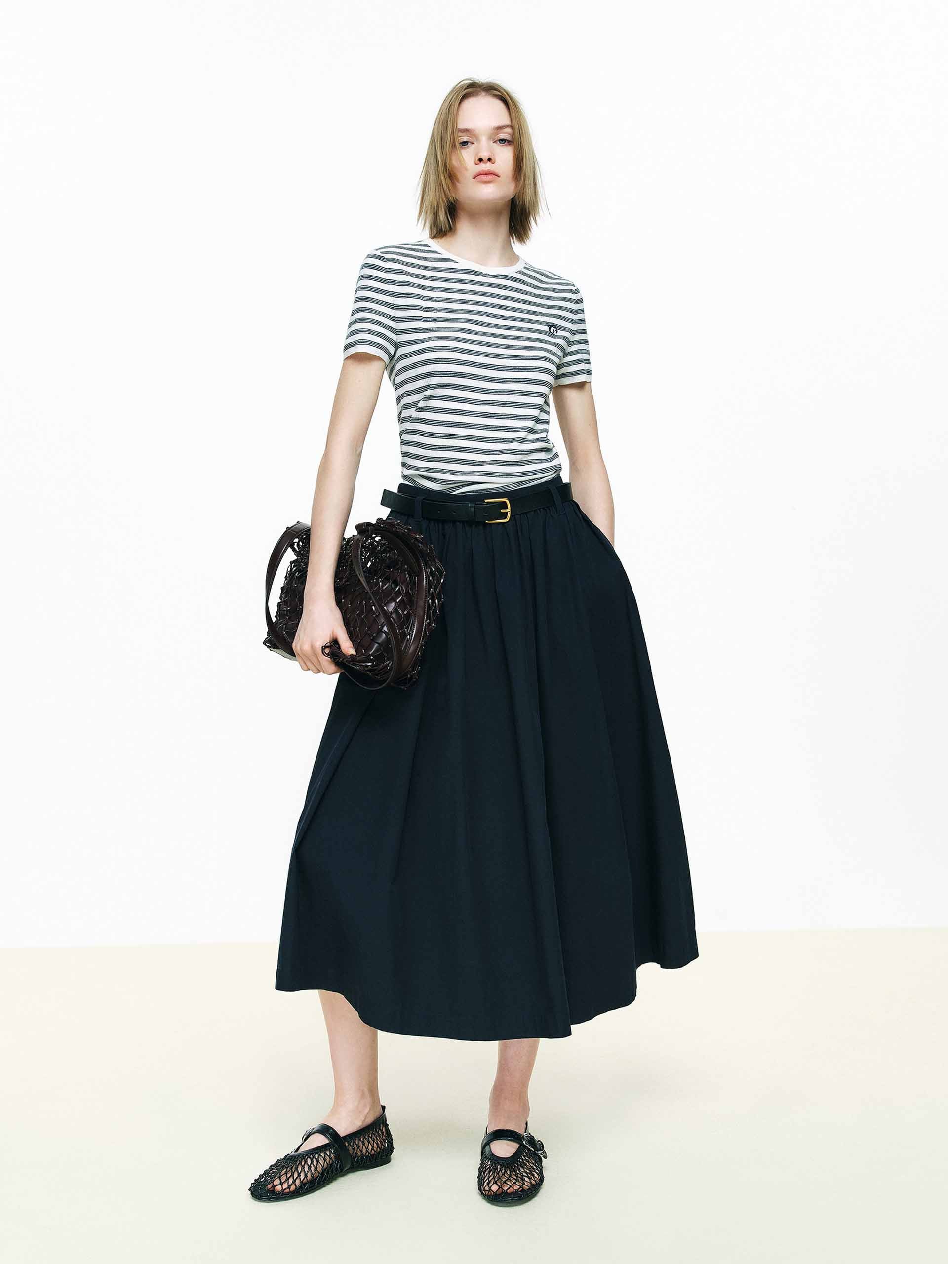 Cotton A-line Midi Skirt - Image 2