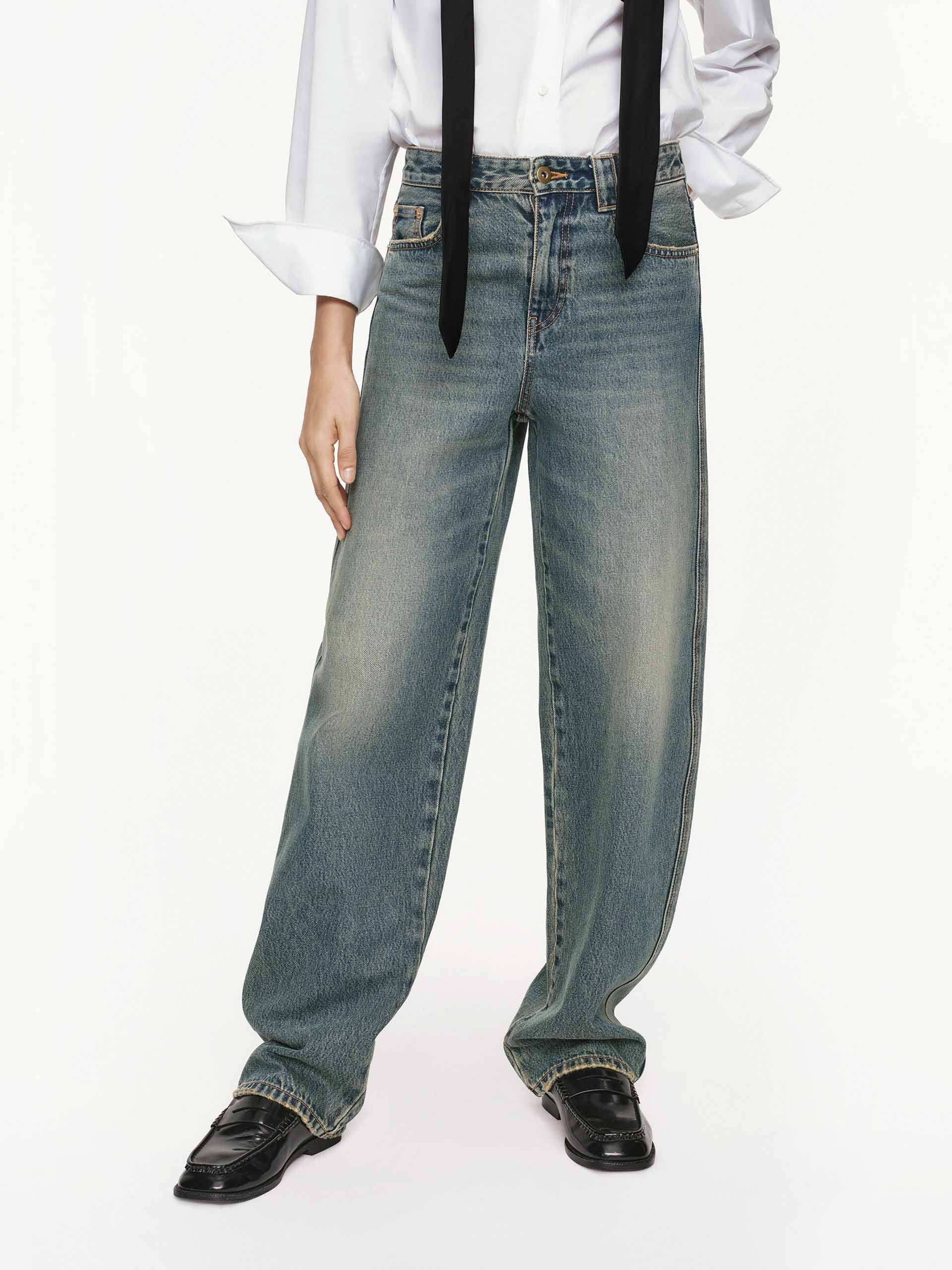 Cotton Barrel Leg Jeans