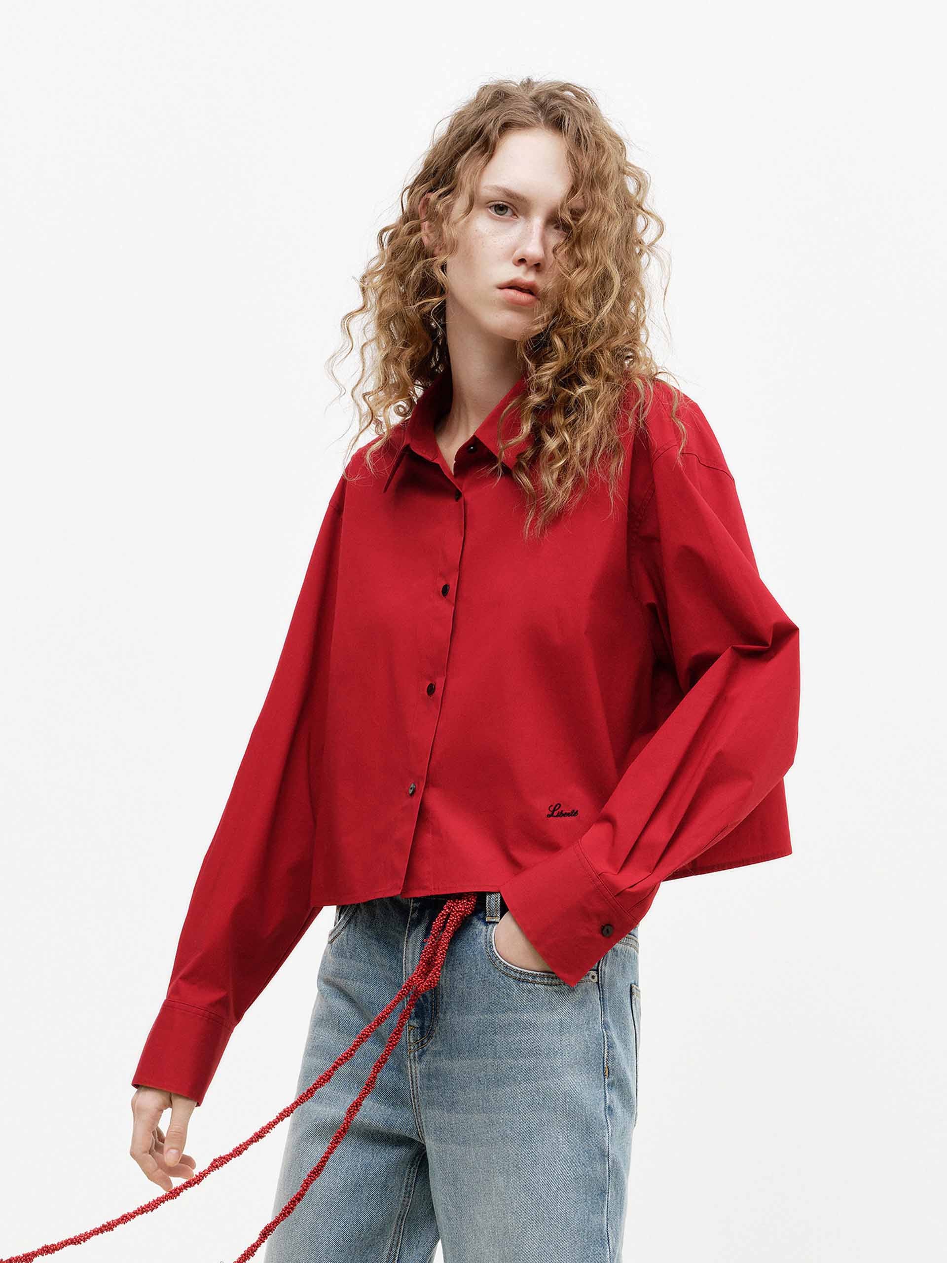 Cotton Blend Cropped Shirt - Image 11