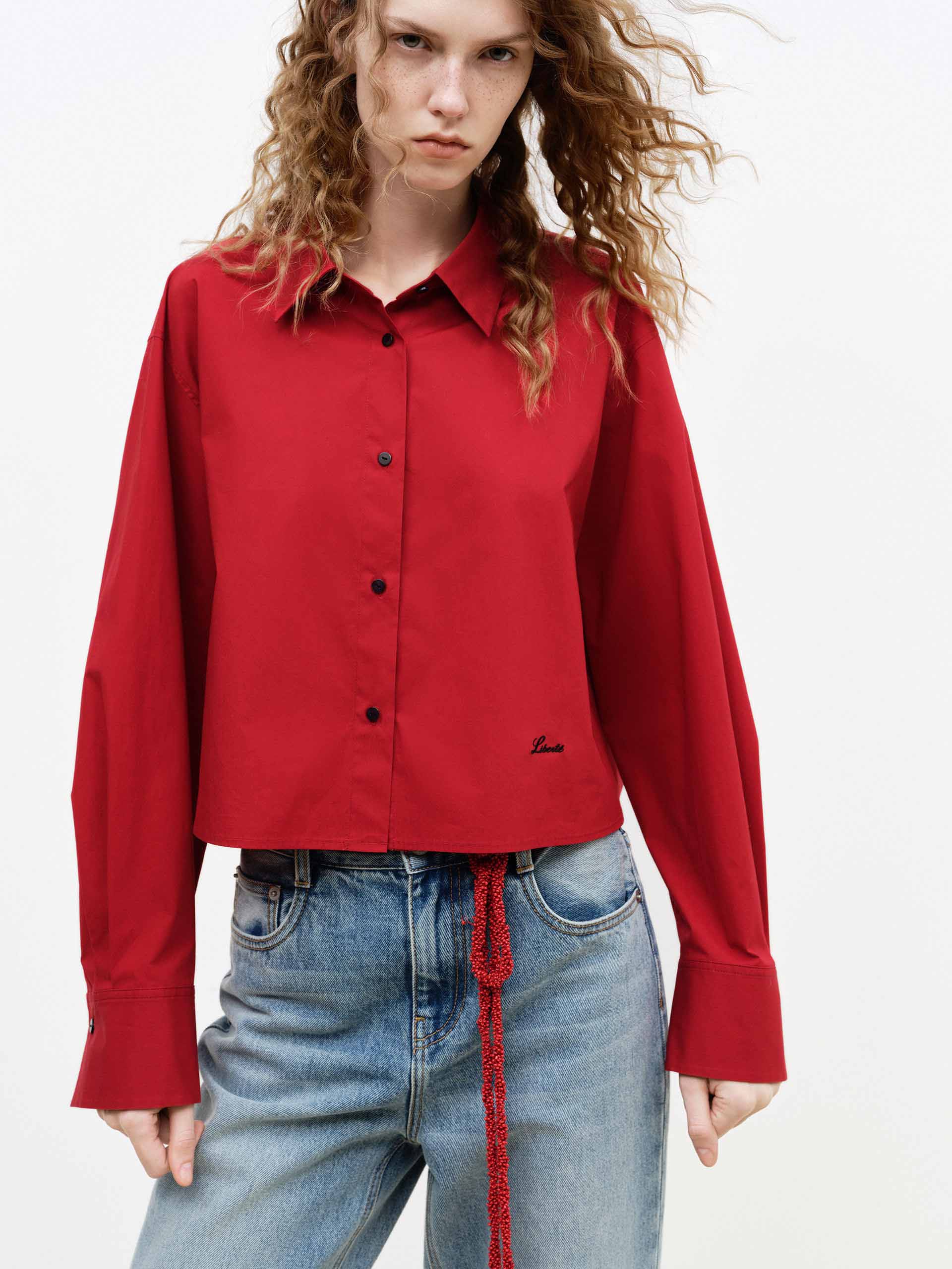 Cotton Blend Cropped Shirt - Image 16