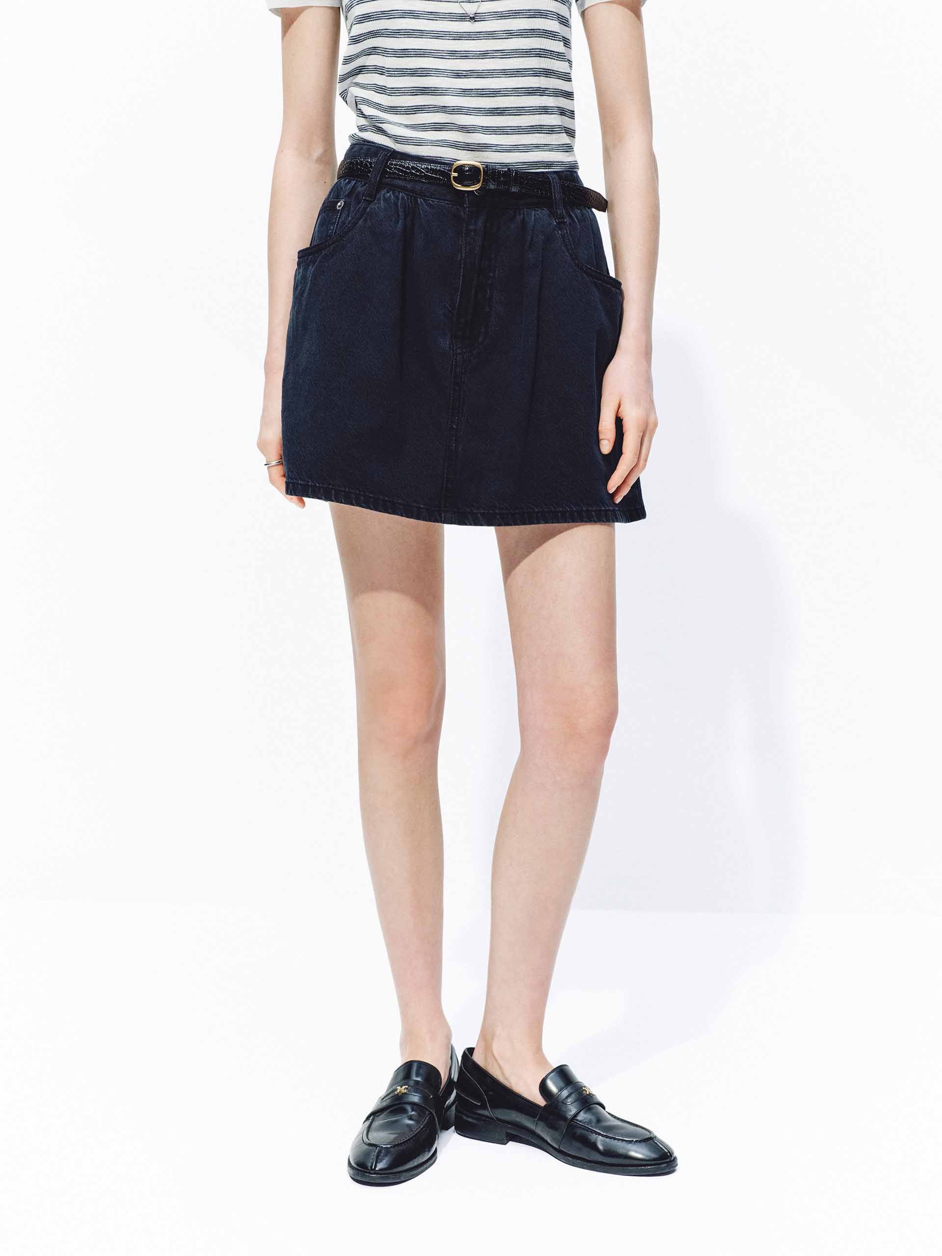 Cotton Blend Denim Mini Skirt