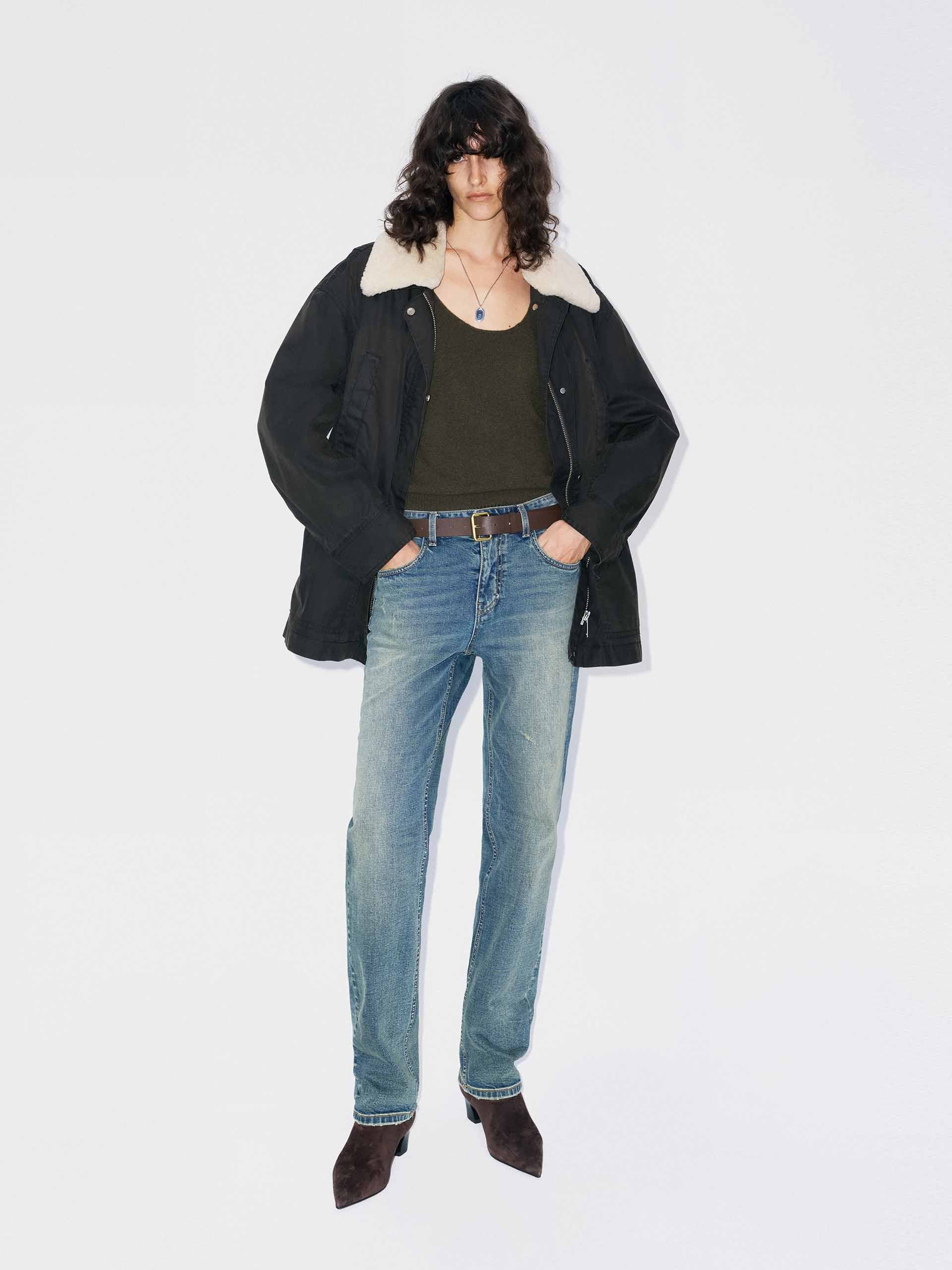 Cotton Blend Fur Collar Coat - Image 2