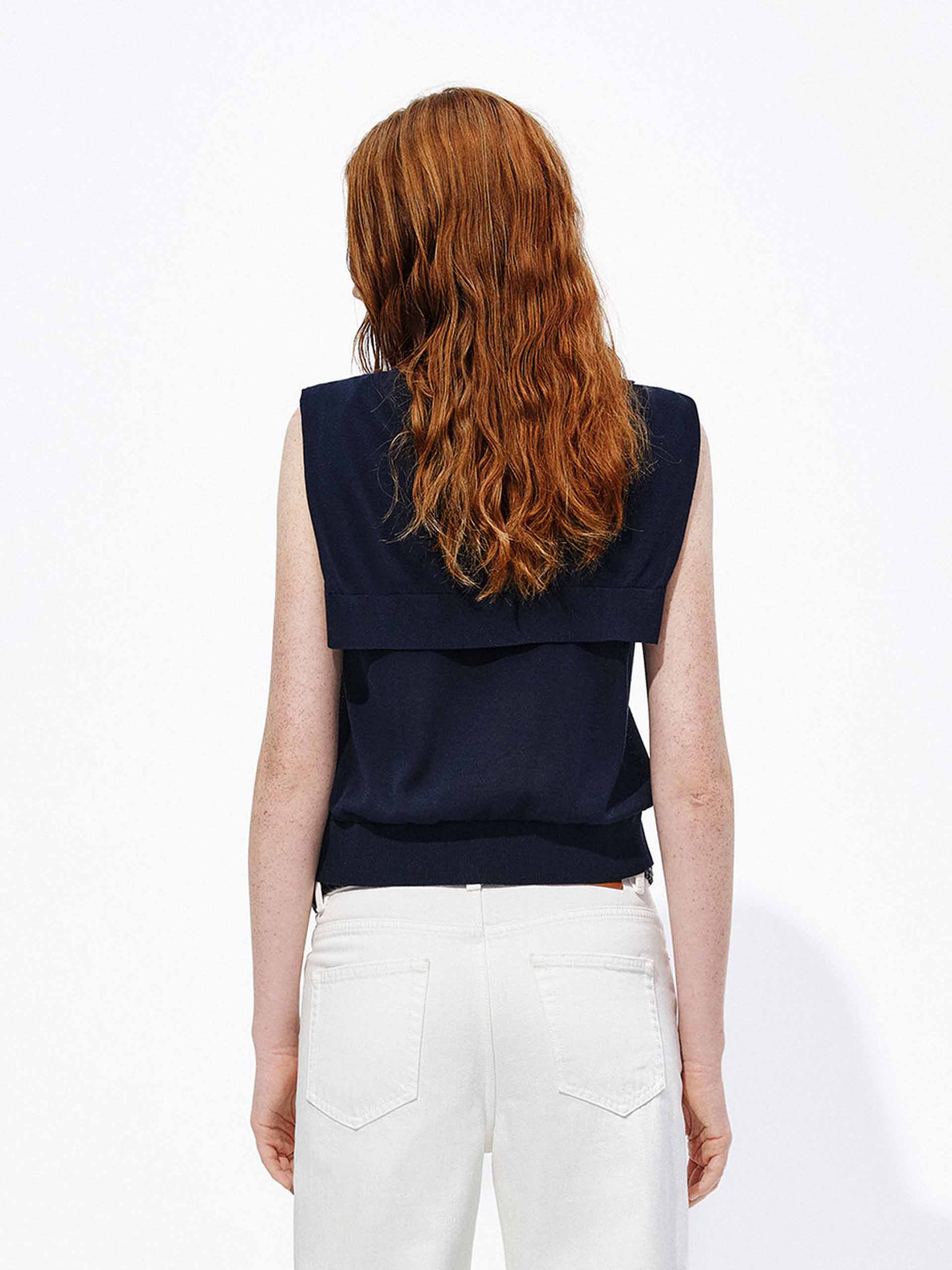 Cotton Blend Knit Vest with Shawl - Image 3