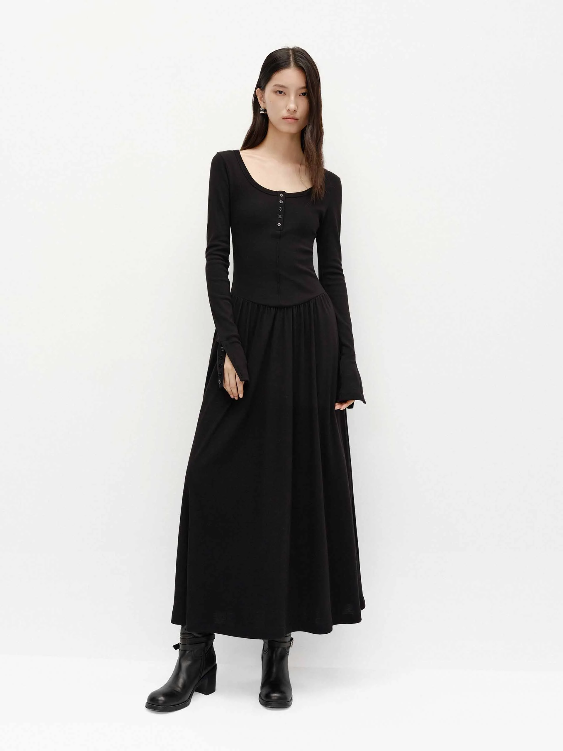 Cotton Blend Long Dress