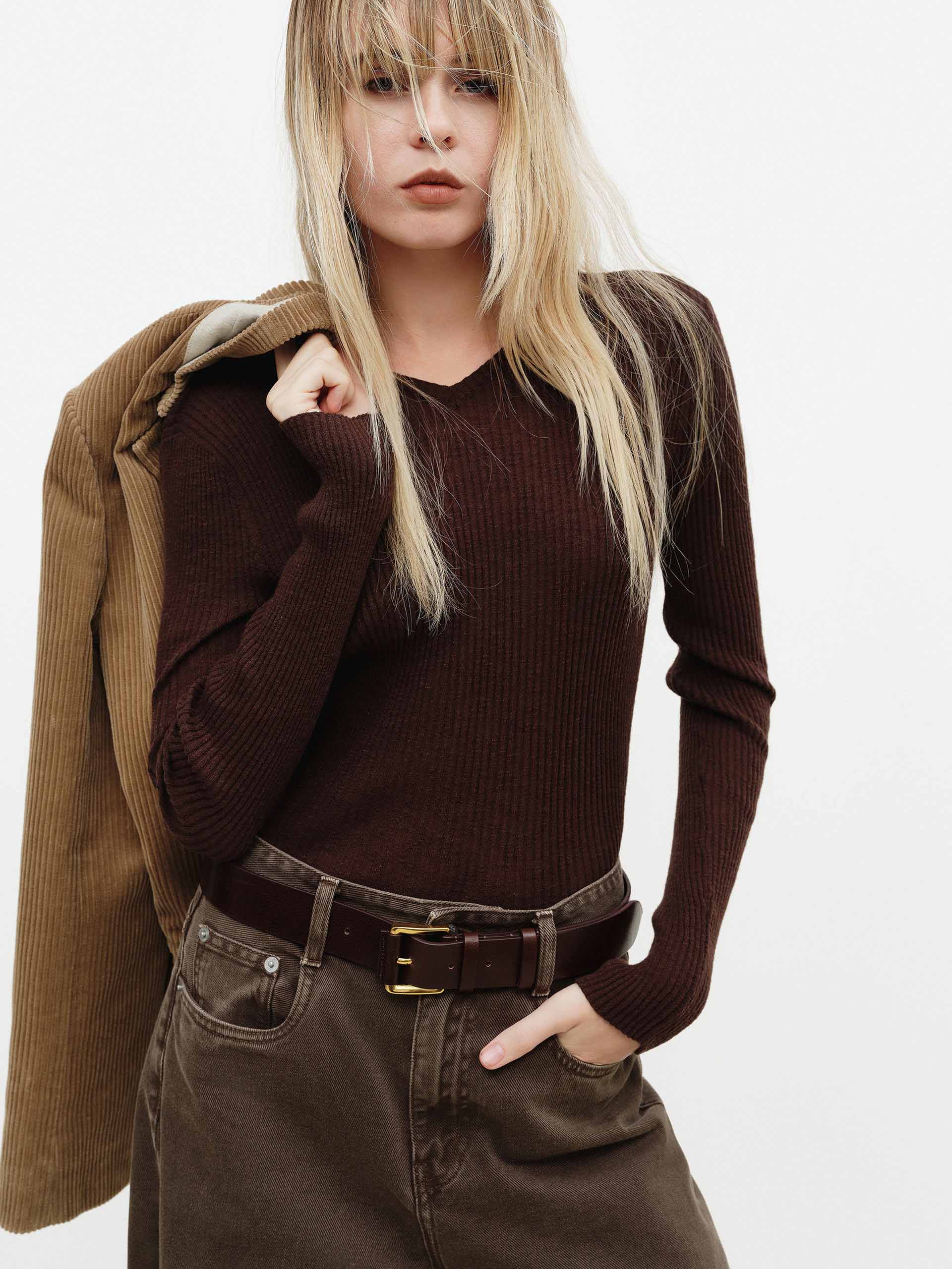 Cotton Blend Ribbed Knit Top - Image 11