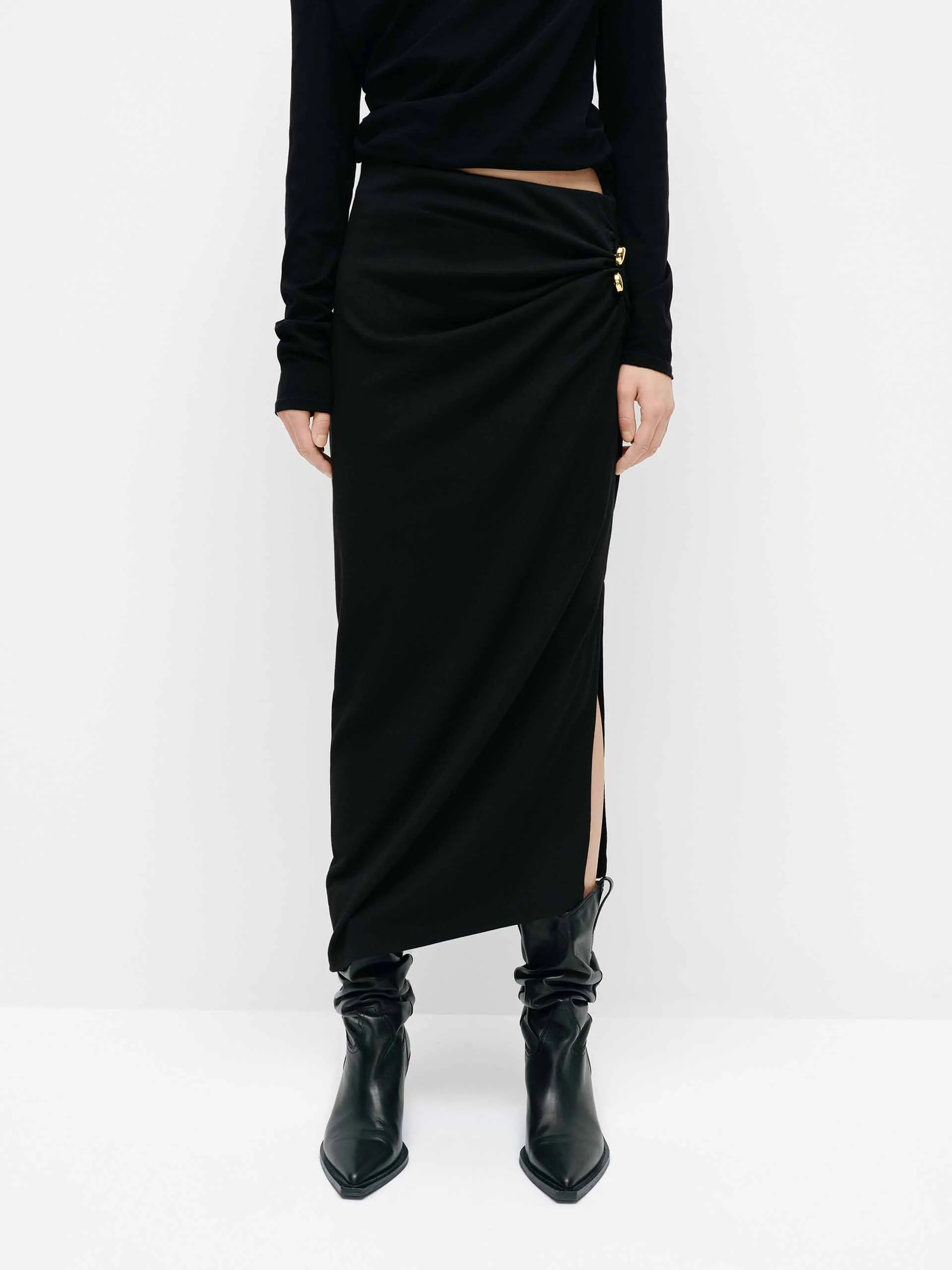 Cotton Blend Slit Skirt