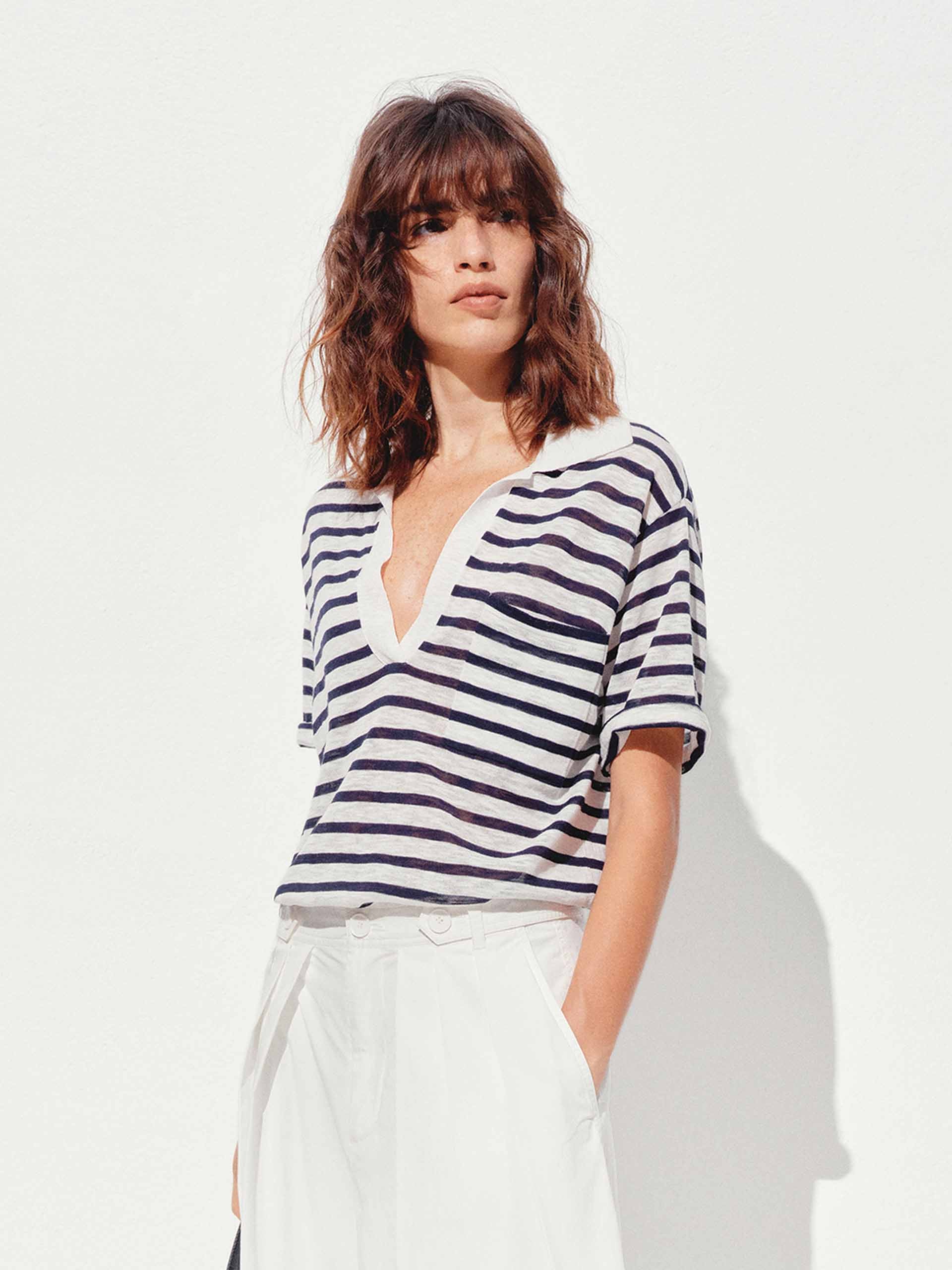 Cotton Blend V-neck Top - Image 15
