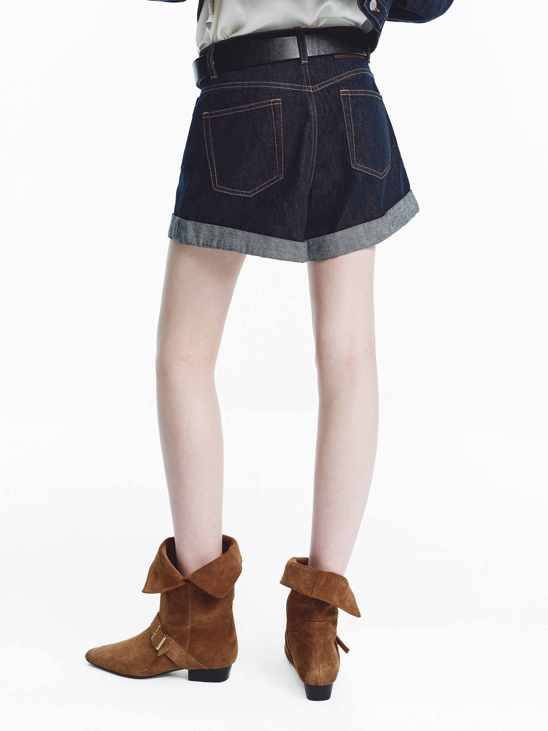 Cotton Cuffed Denim Shorts - Image 3