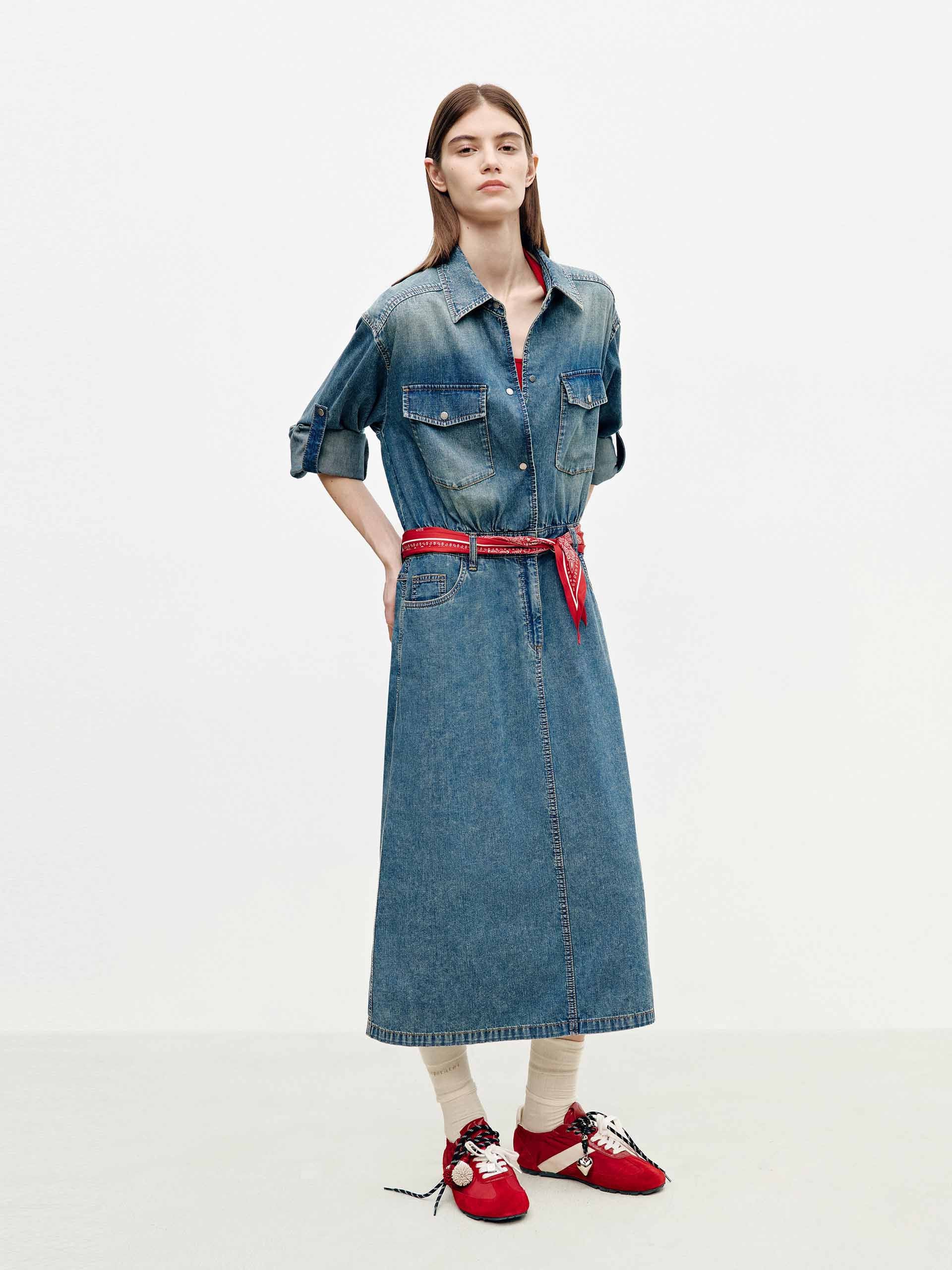 Cotton Denim Shirt Dress - Image 2