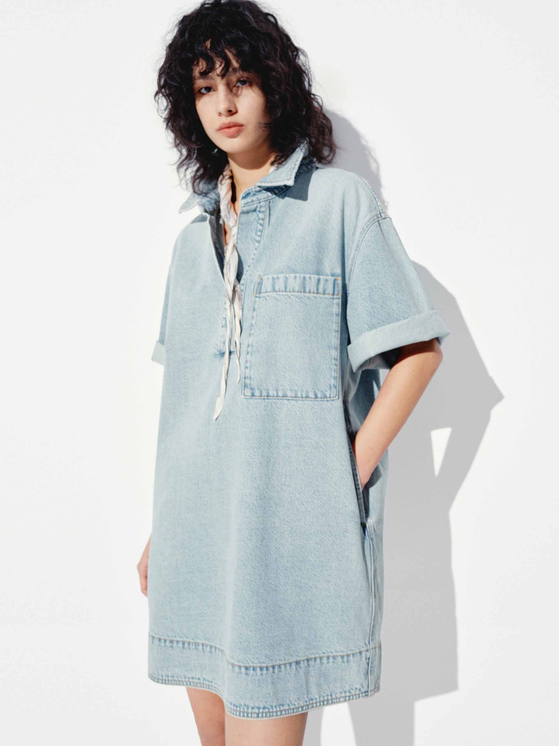 Cotton Denim Short Sleeves Dress