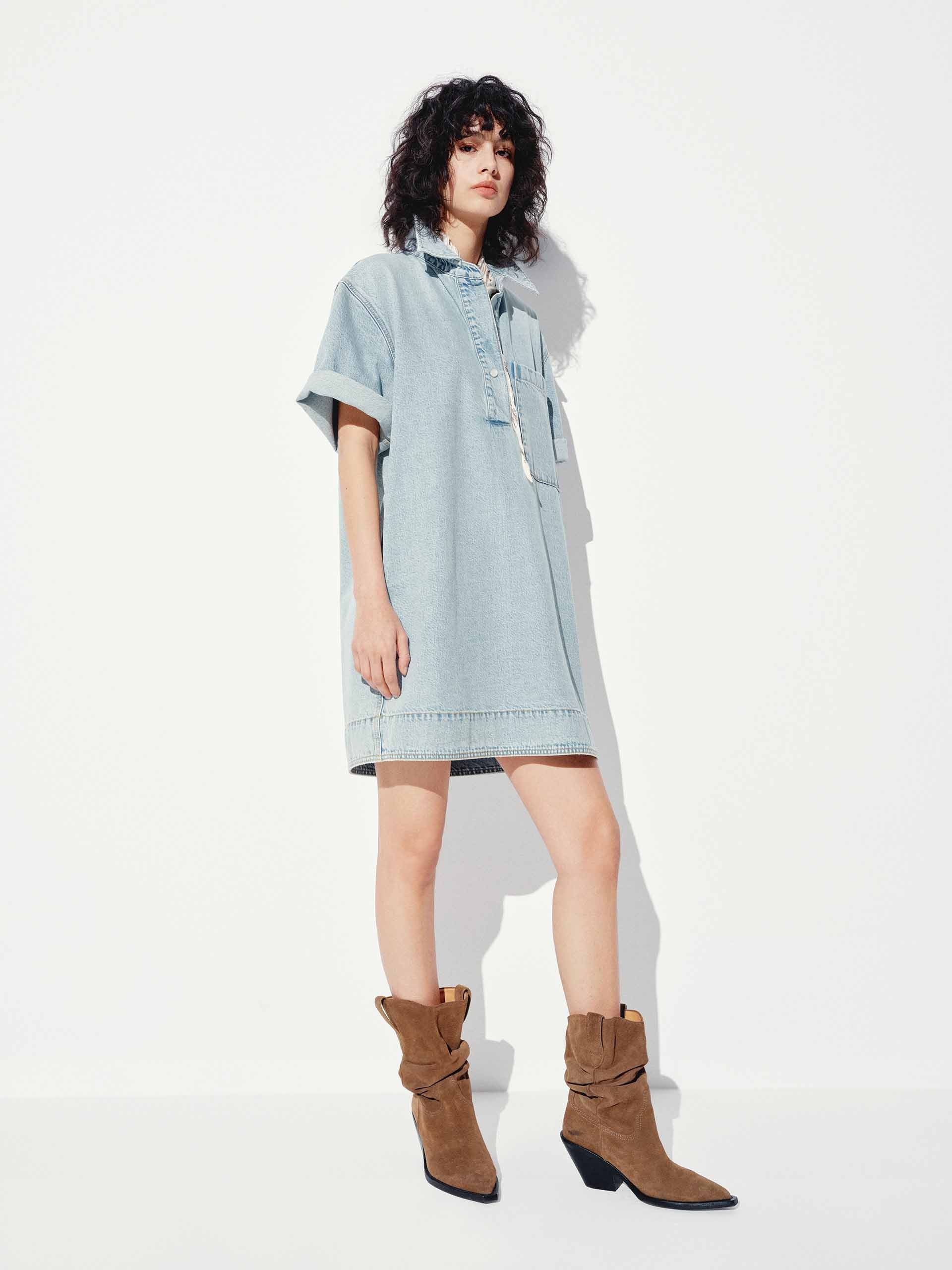 Cotton Denim Short Sleeves Dress - Image 2