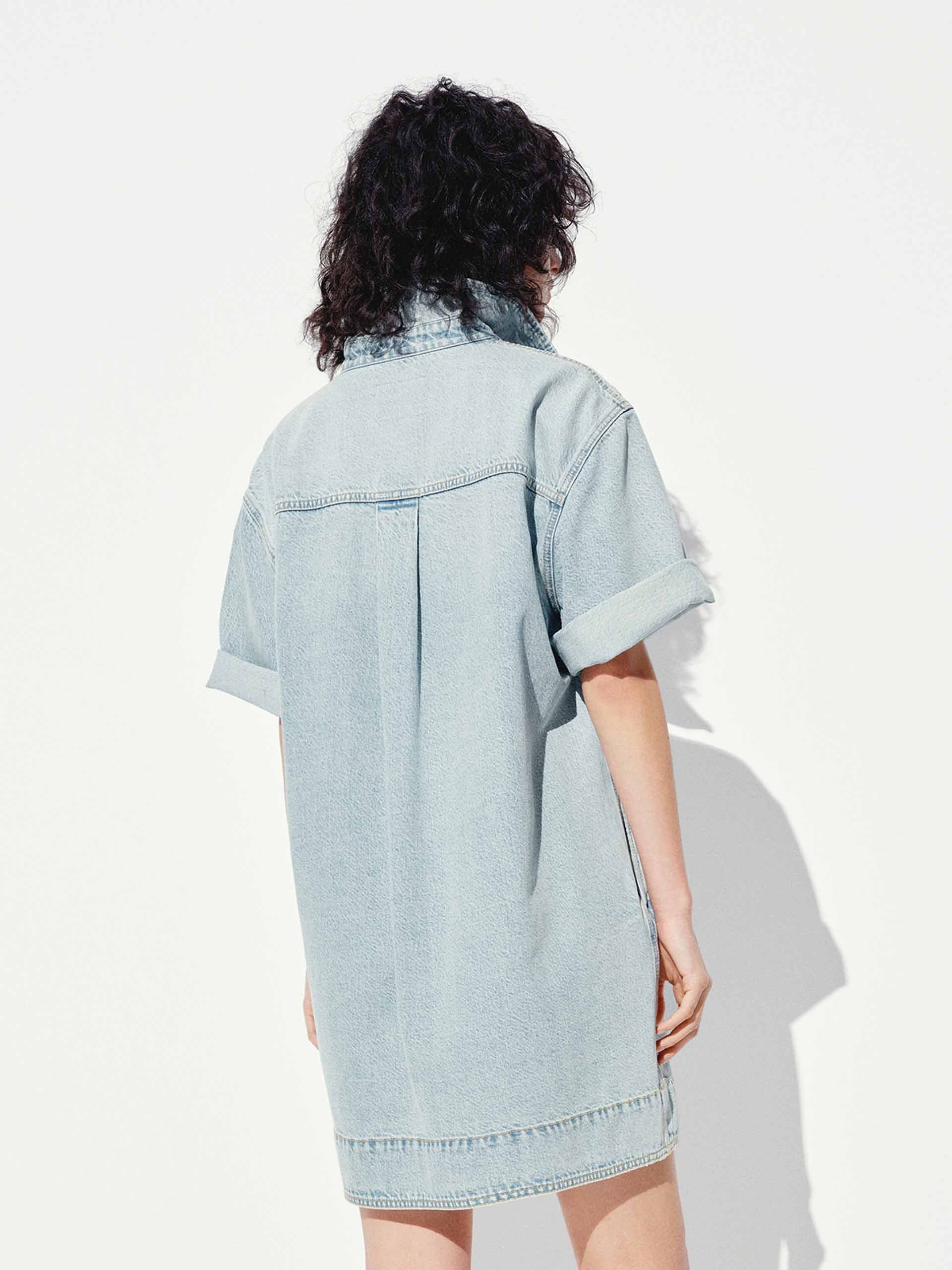 Cotton Denim Short Sleeves Dress - Image 4