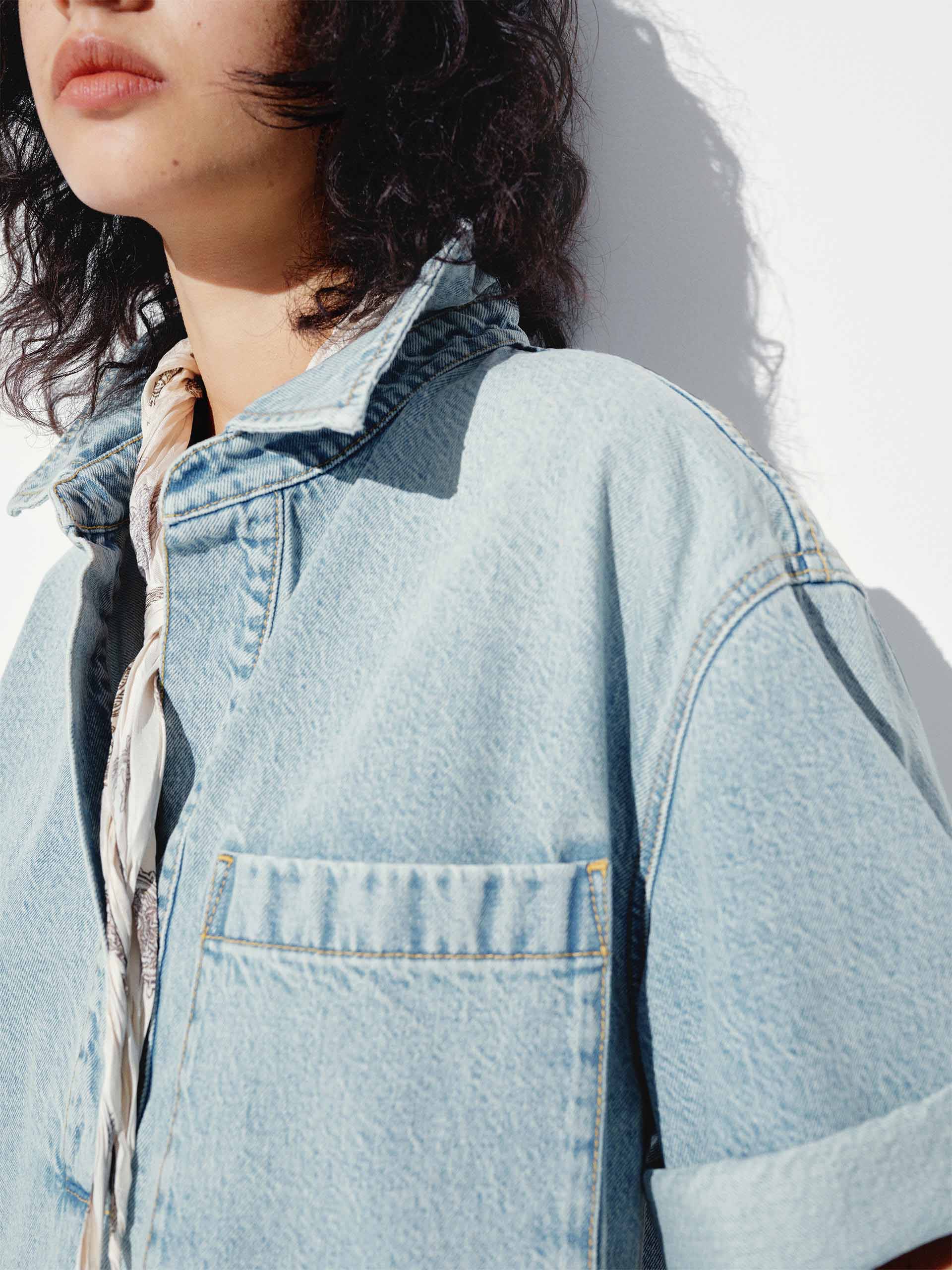 Cotton Denim Short Sleeves Dress - Image 6