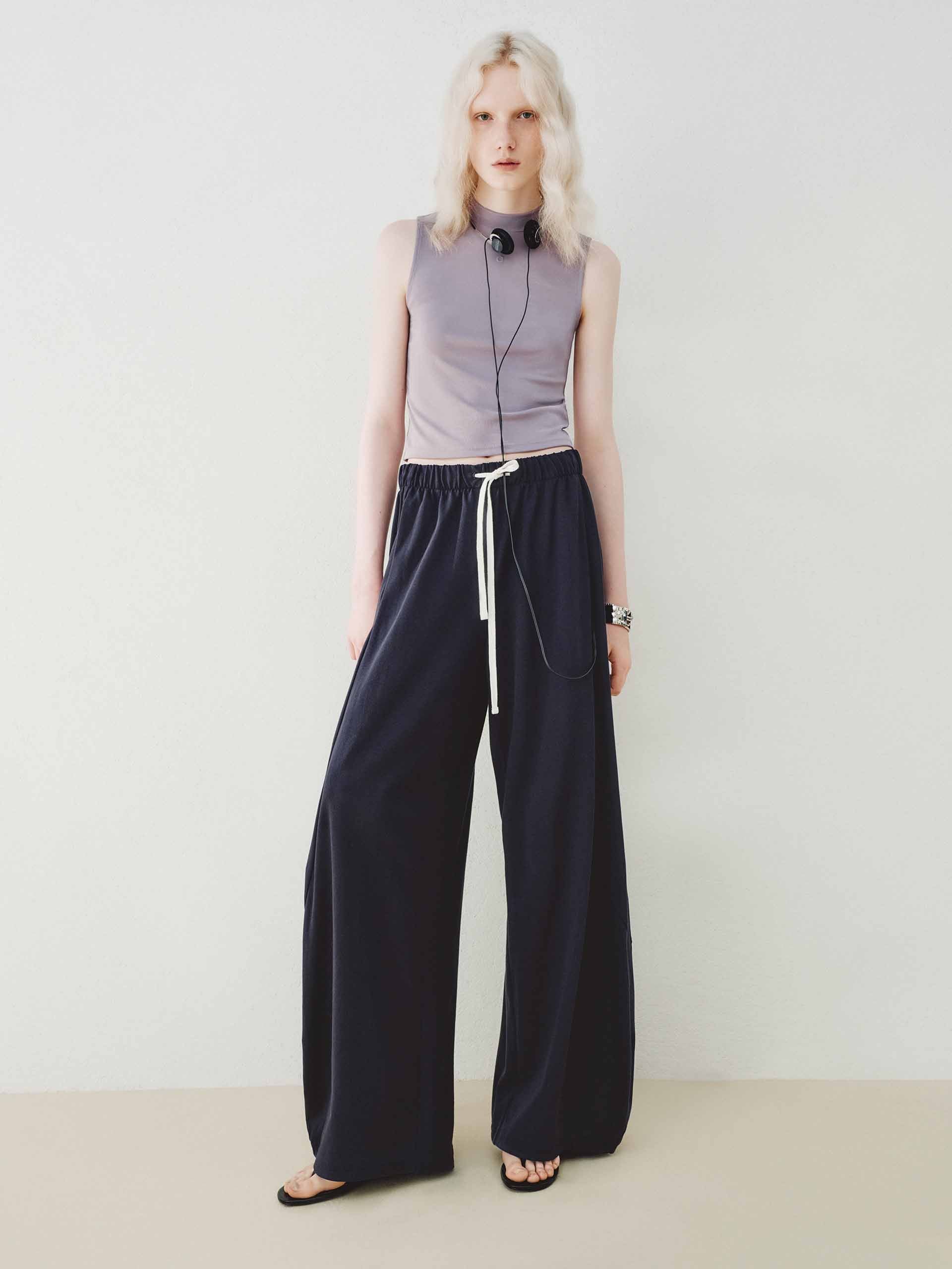Cotton Drawstring Waist Pants - Image 2