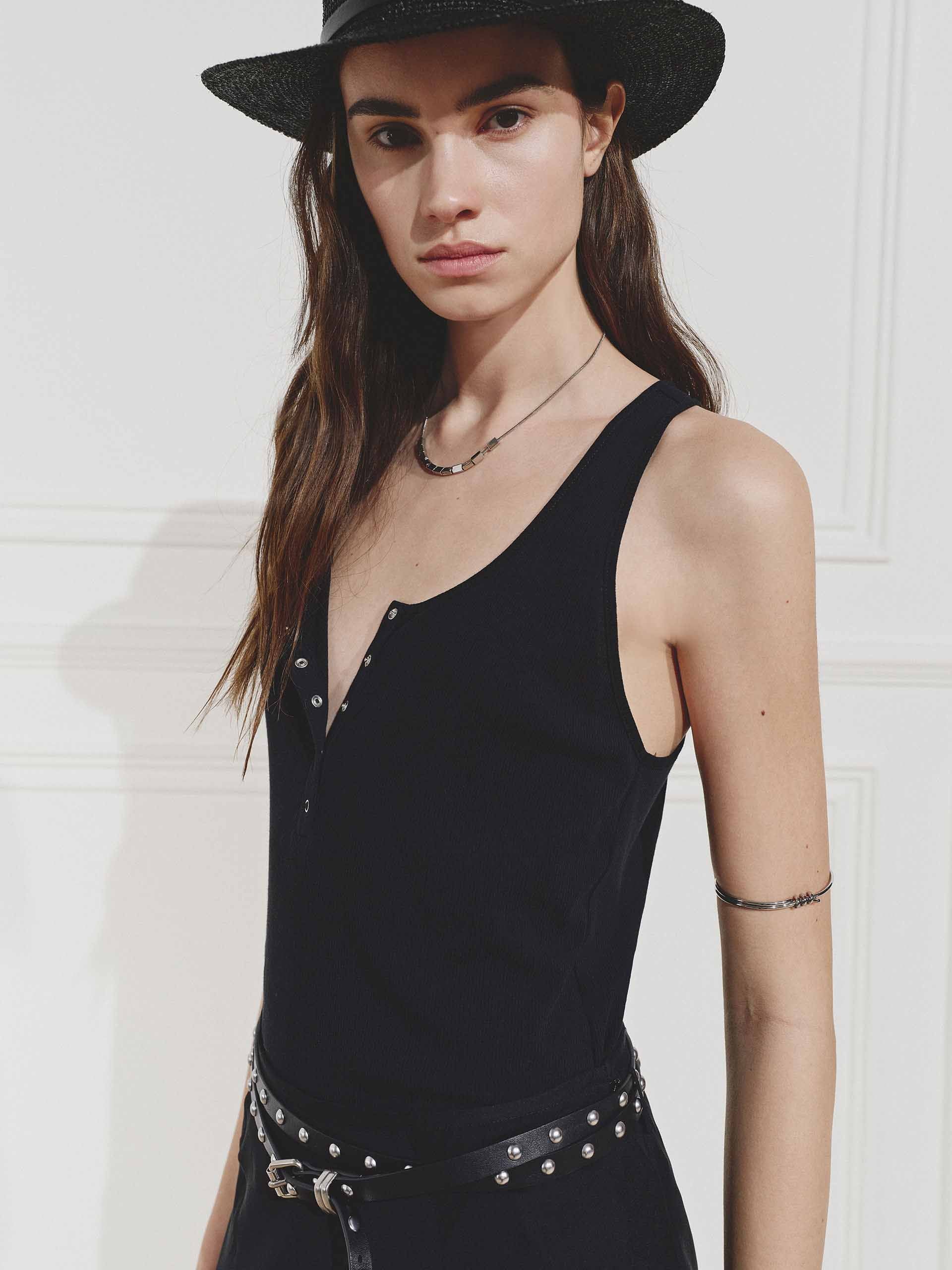 Cotton Half Button Ribbed Tank - Image 8