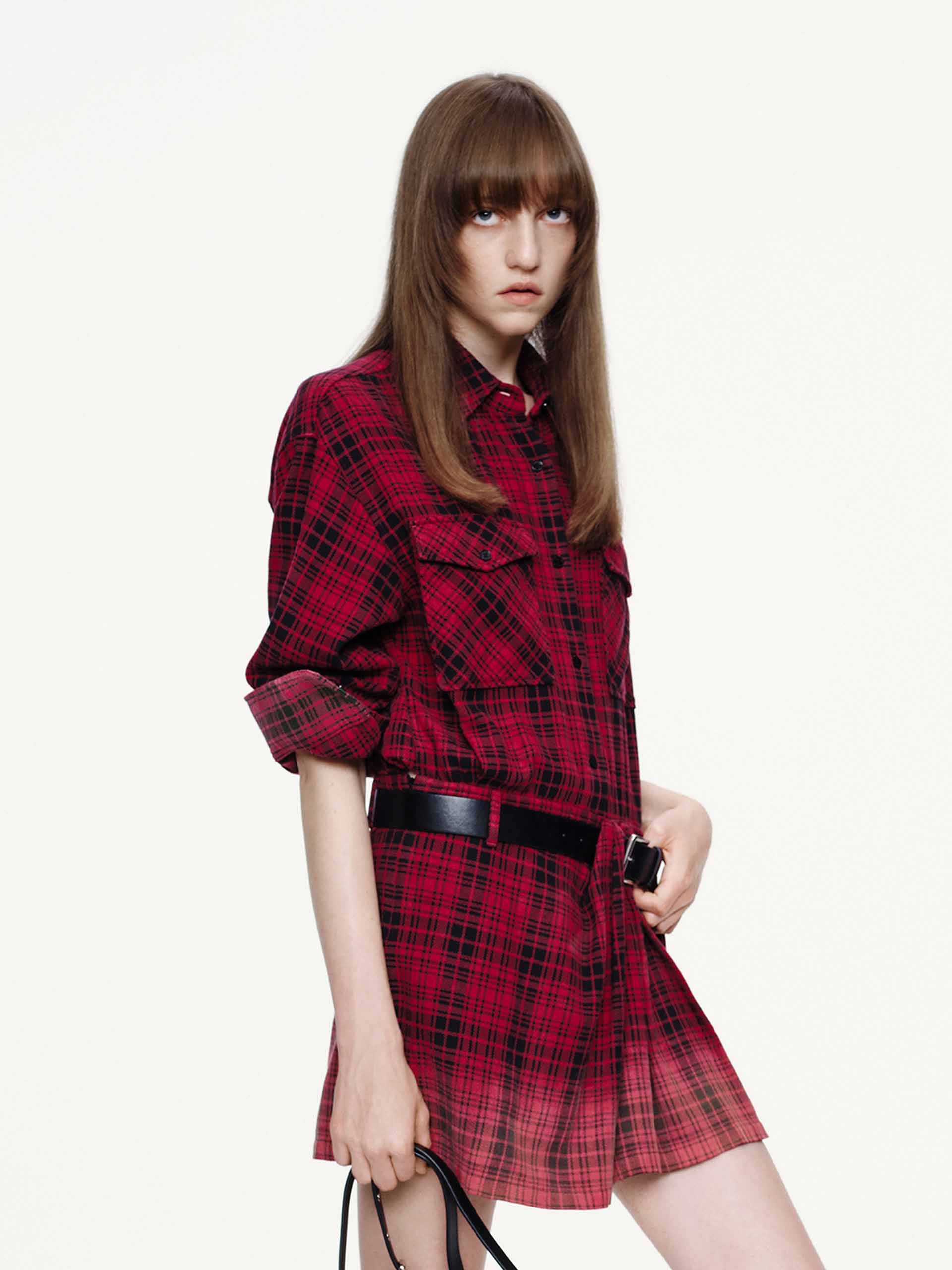 Cotton Plaid Shirt Dress - Image 3