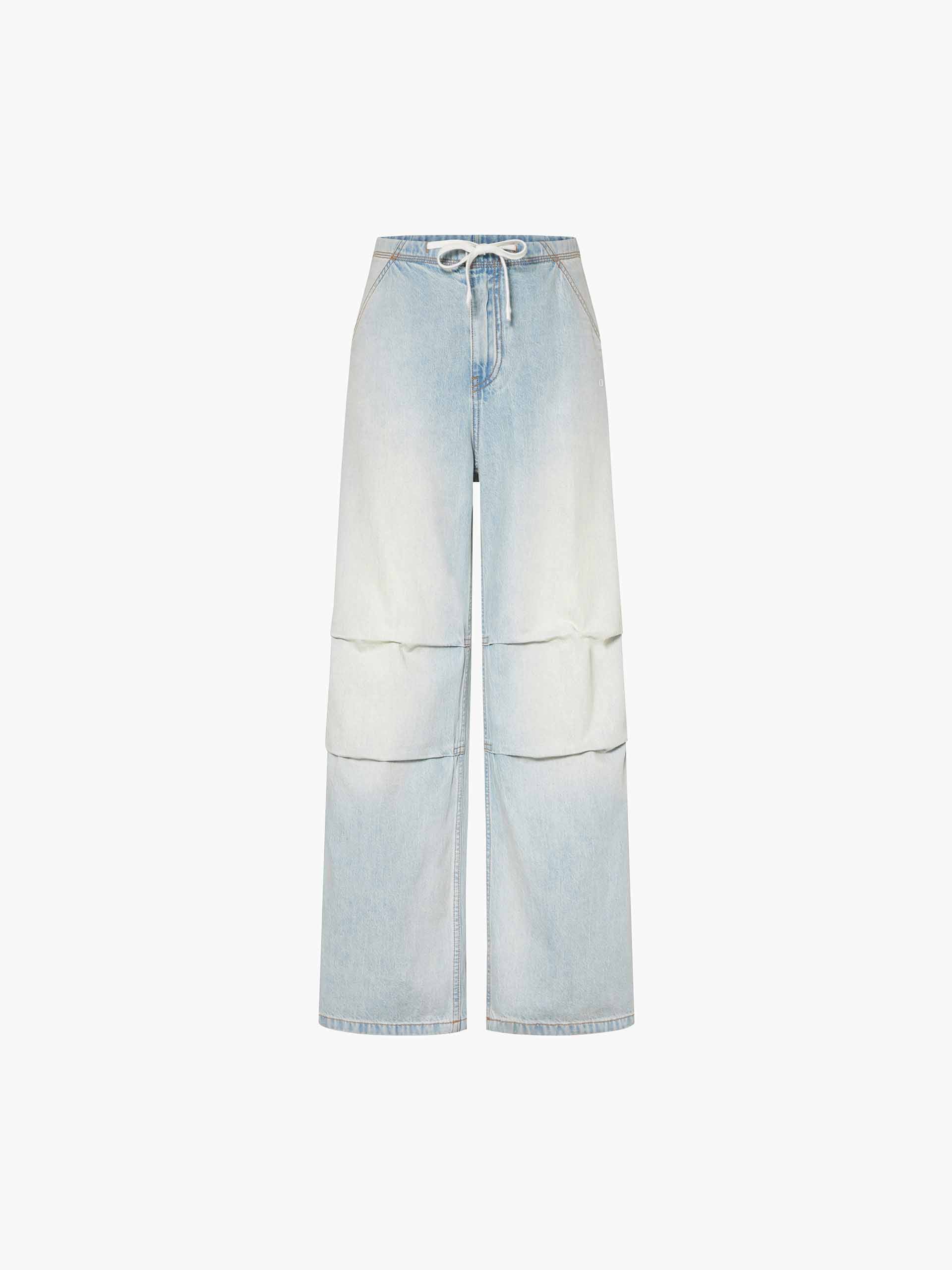 Cotton Pleated Drawstring Jeans - Image 5