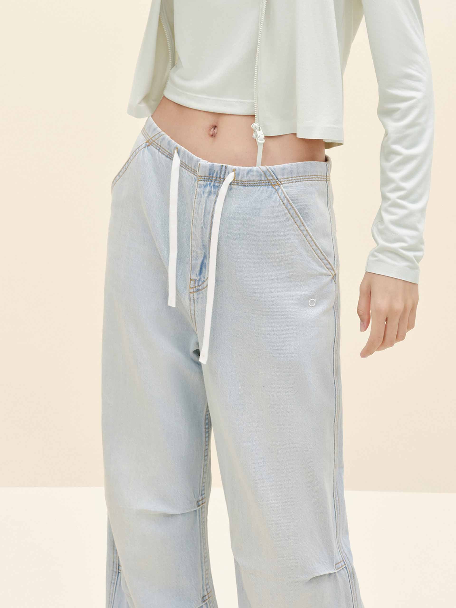Cotton Pleated Drawstring Jeans - Image 7