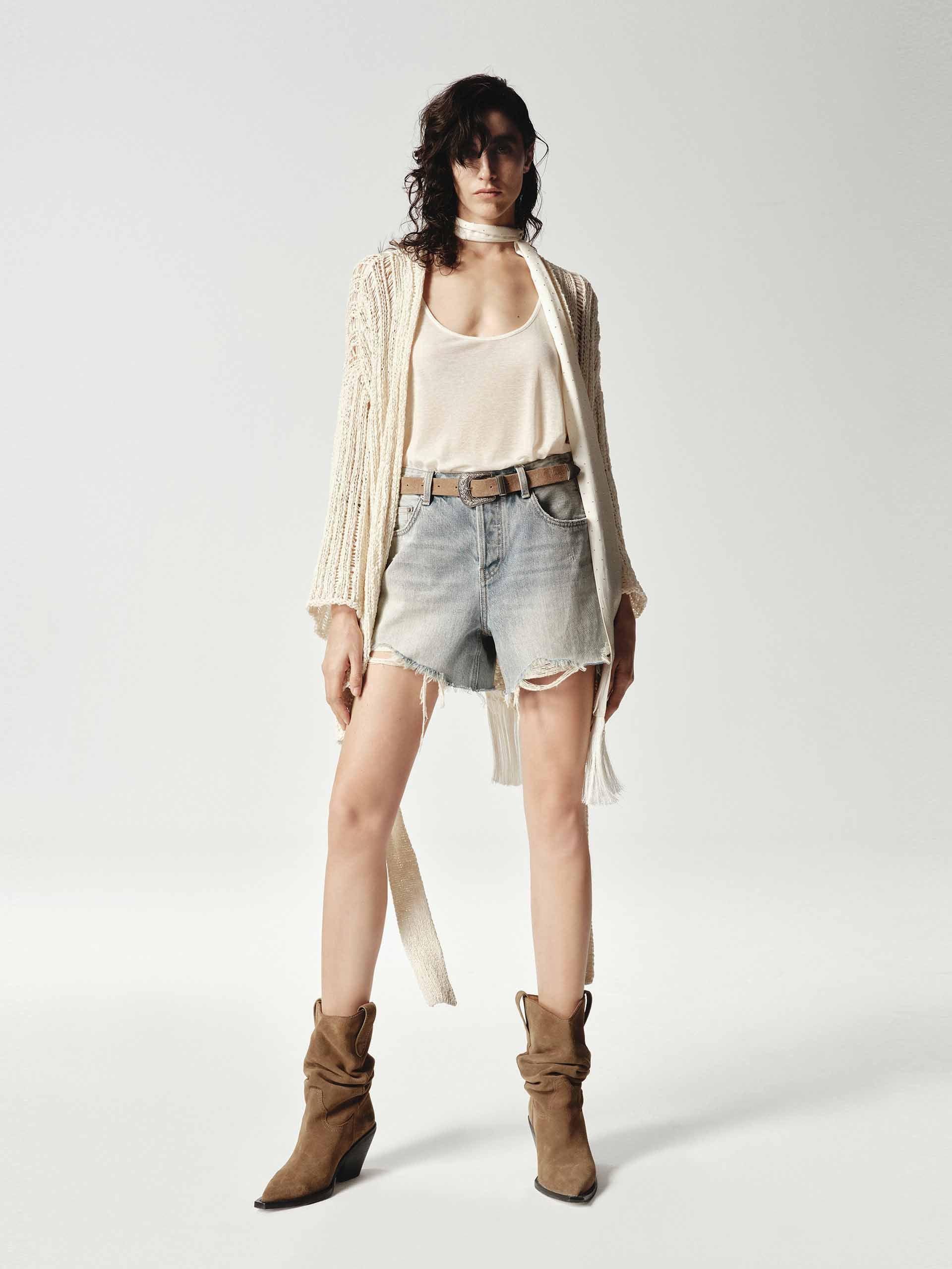 Cotton Raw Hem Denim Shorts - Image 2
