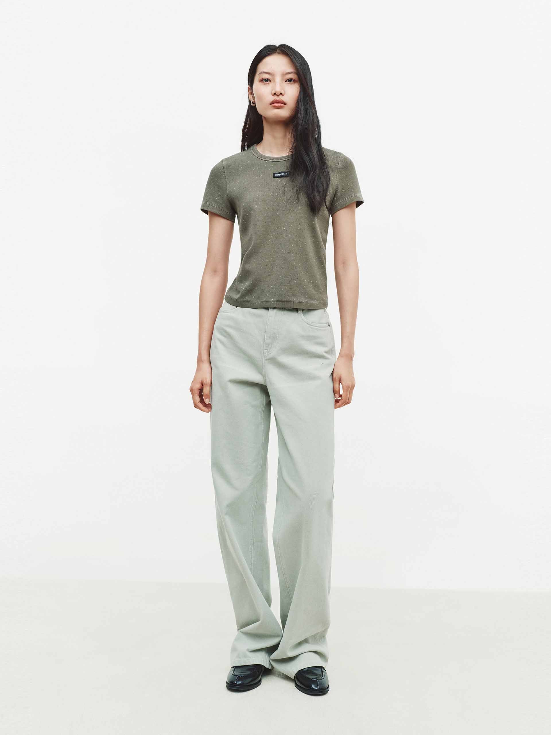 Cotton Rhinestone Detail T-shirt - Image 2