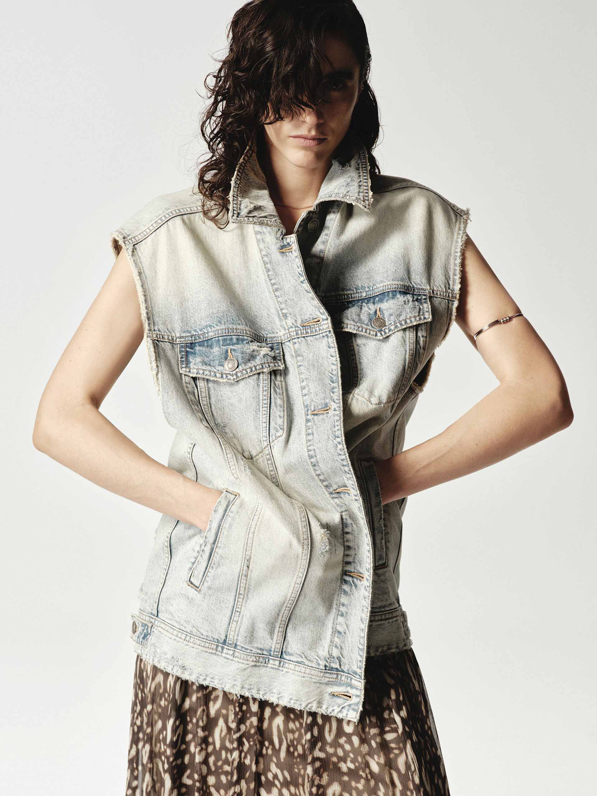 Cotton Ripped Denim Waistcoat