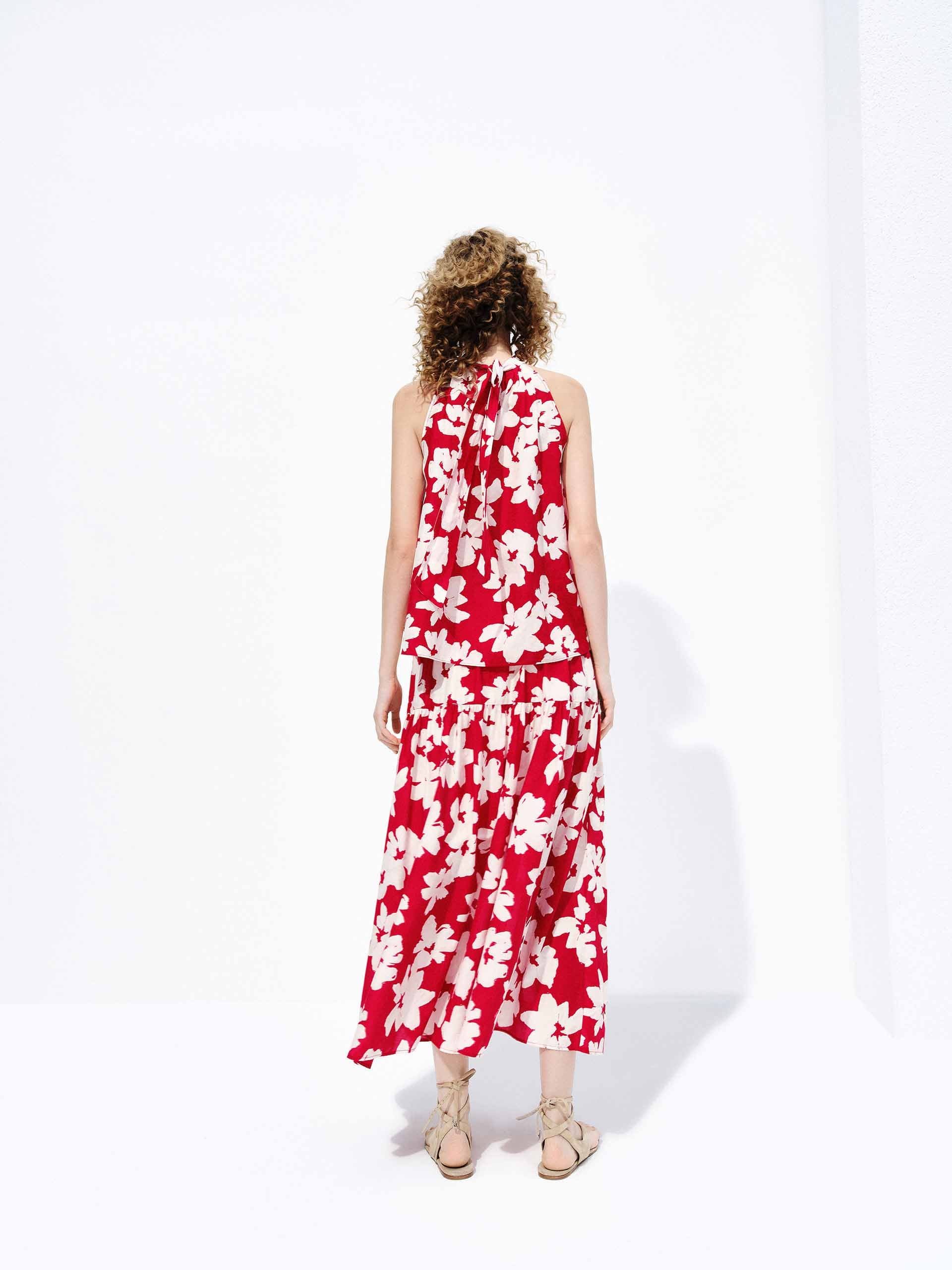 Cotton Silk Floral Midi Skirt - Image 3
