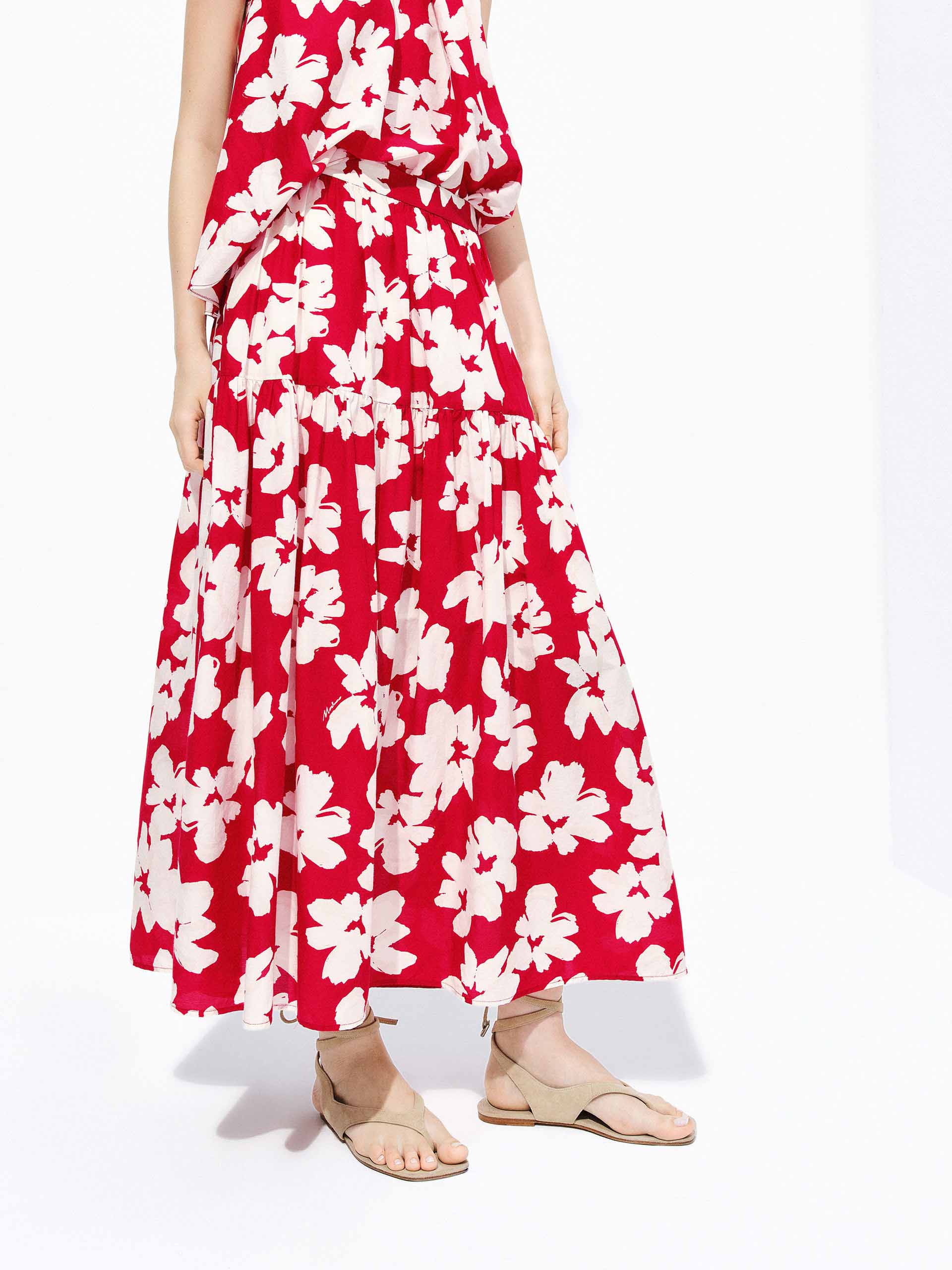 Cotton Silk Floral Midi Skirt - Image 6